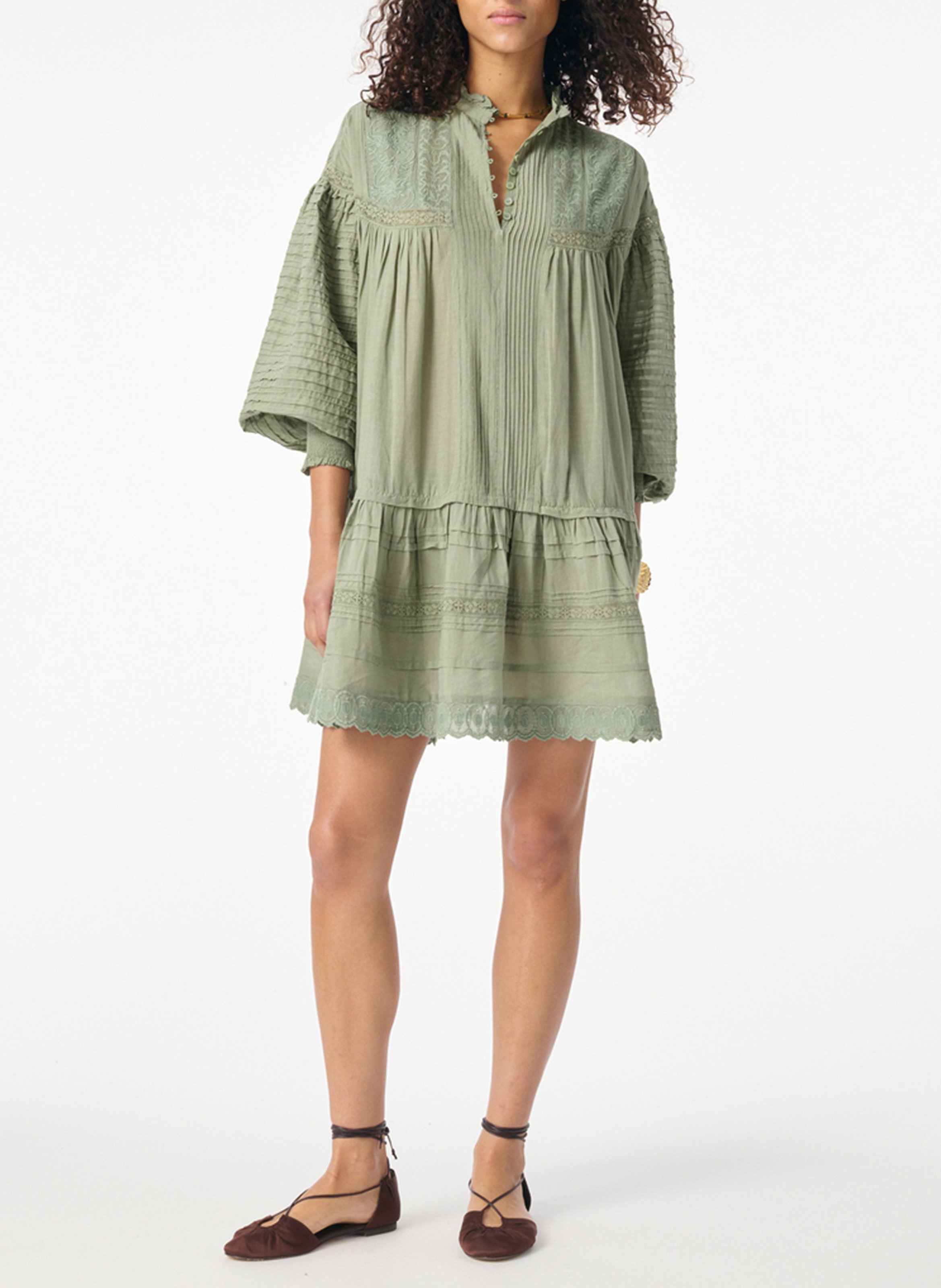 Robe courte trapèze brodée en coton mélangé VANESSA BRUNO