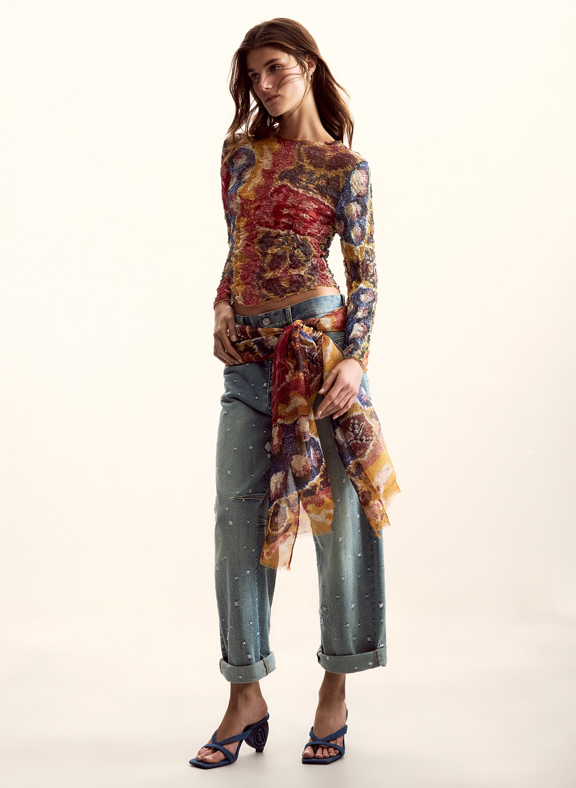 Rechte top met ronde hals en print DESIGUAL Geel