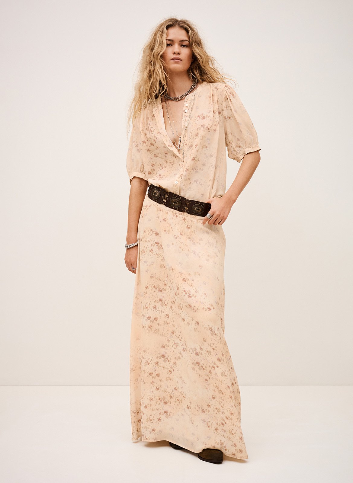 Lange, gerende rok BA&SH Beige