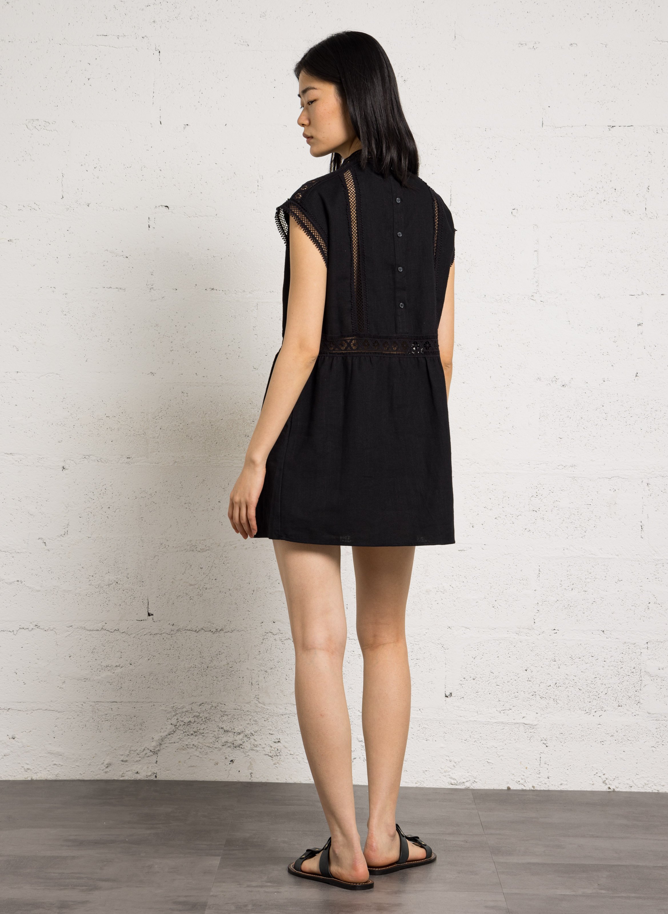 Robe courte ample en coton et lin SEE U SOON Noir