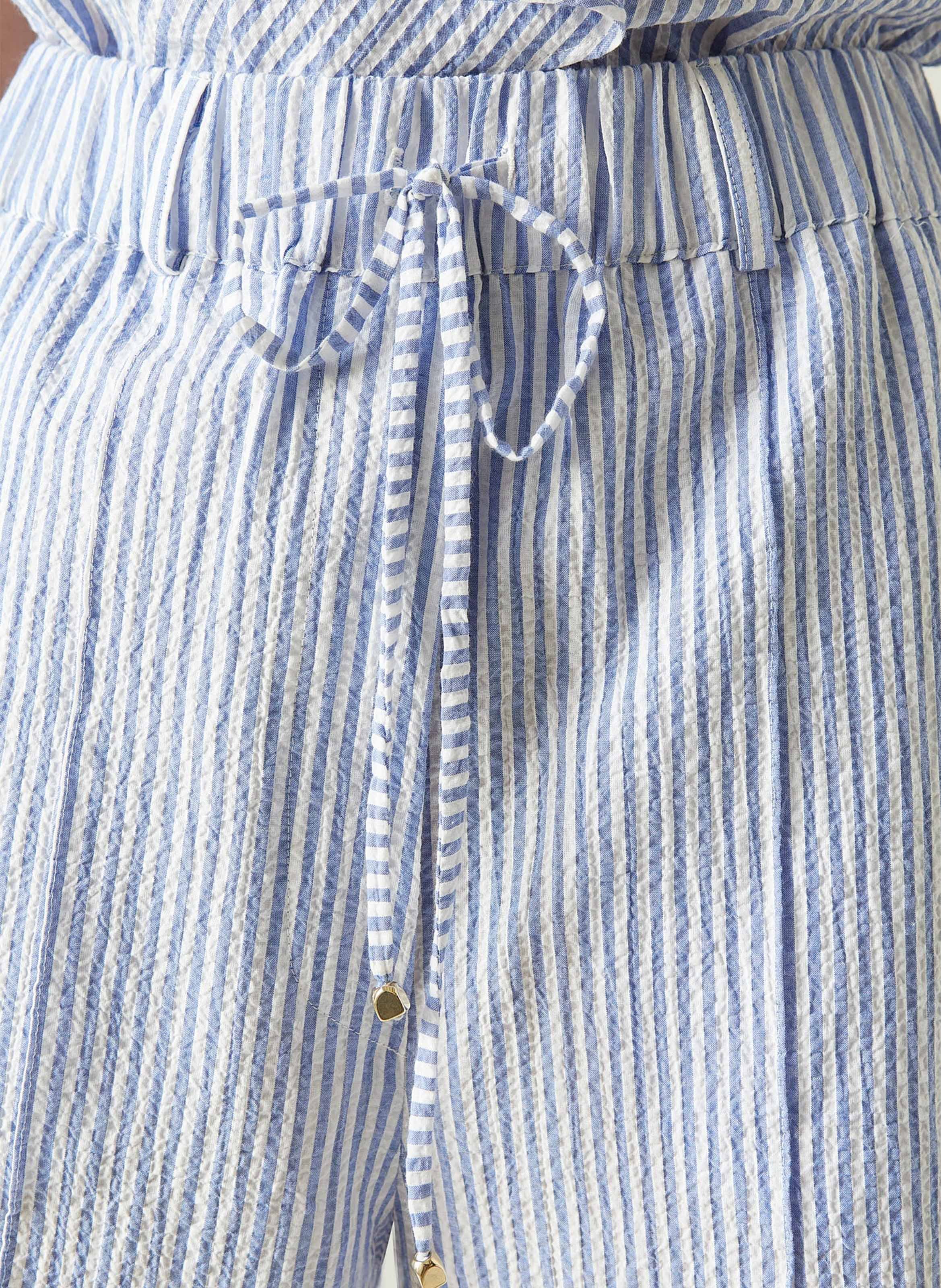 Bermuda large taille haute rayé THE LABEL EDITION Bleu