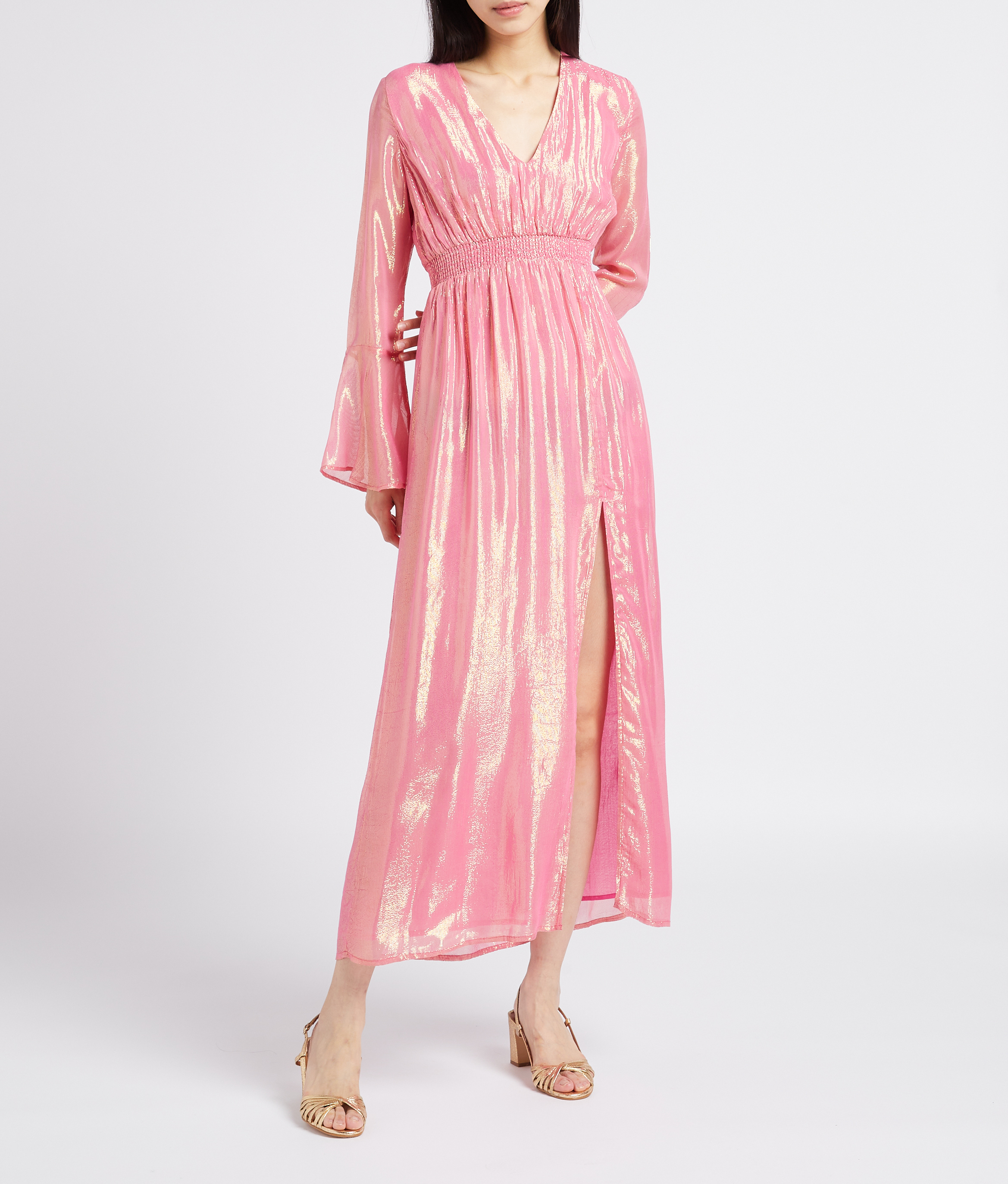 Long metallic thread dress with smocked waist SUNDRESS Pink
