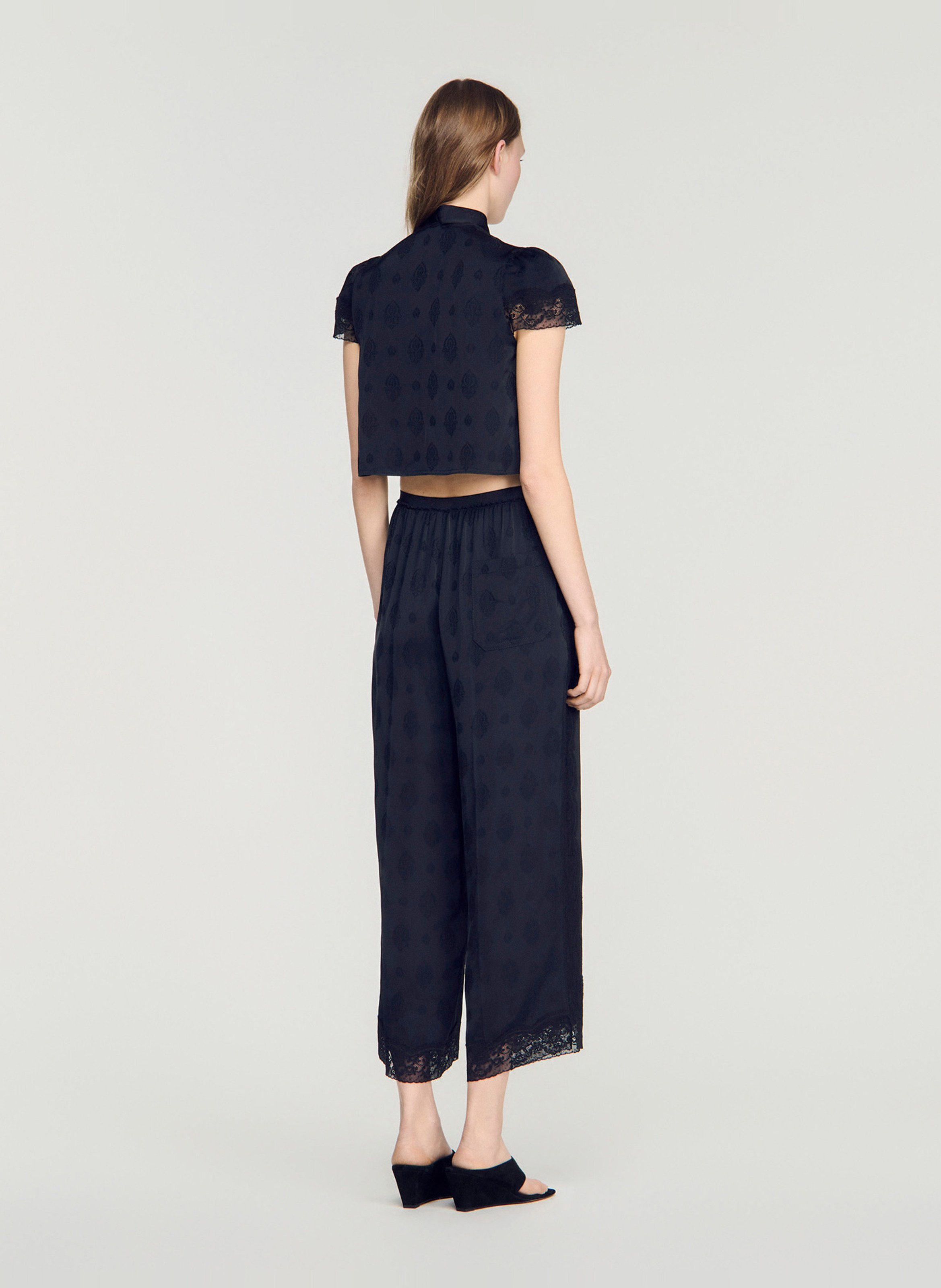 Pantalon large raccourci jacquard SANDRO Noir