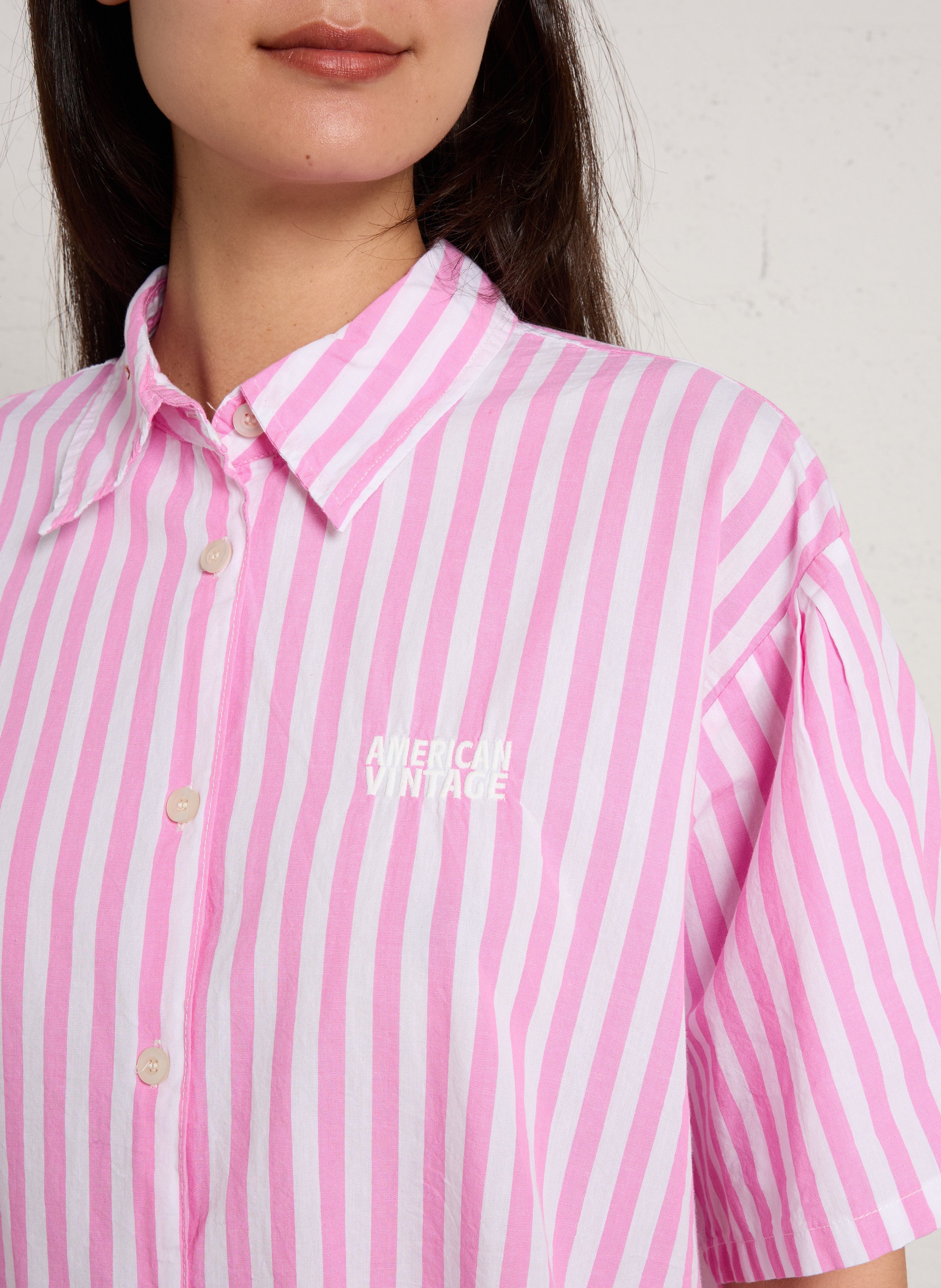 Chemise manches courtes rayée AMERICAN VINTAGE Rose