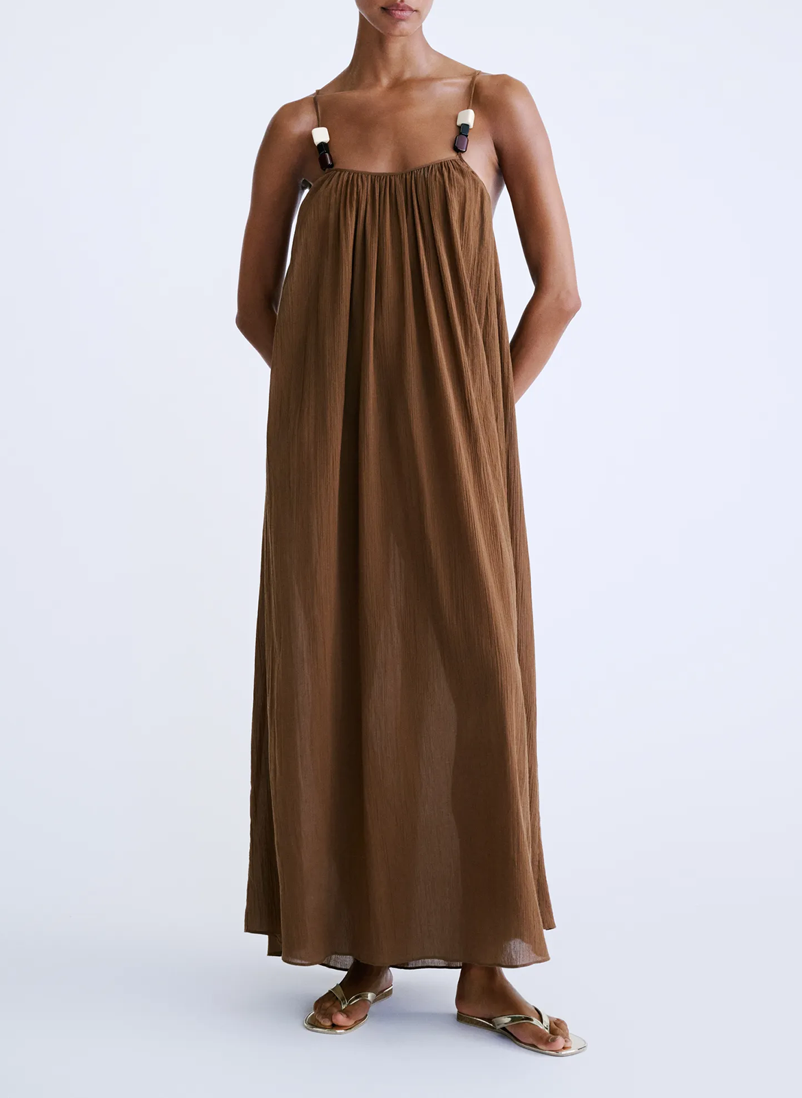 Robe longue en coton LOVE STORIES Marron