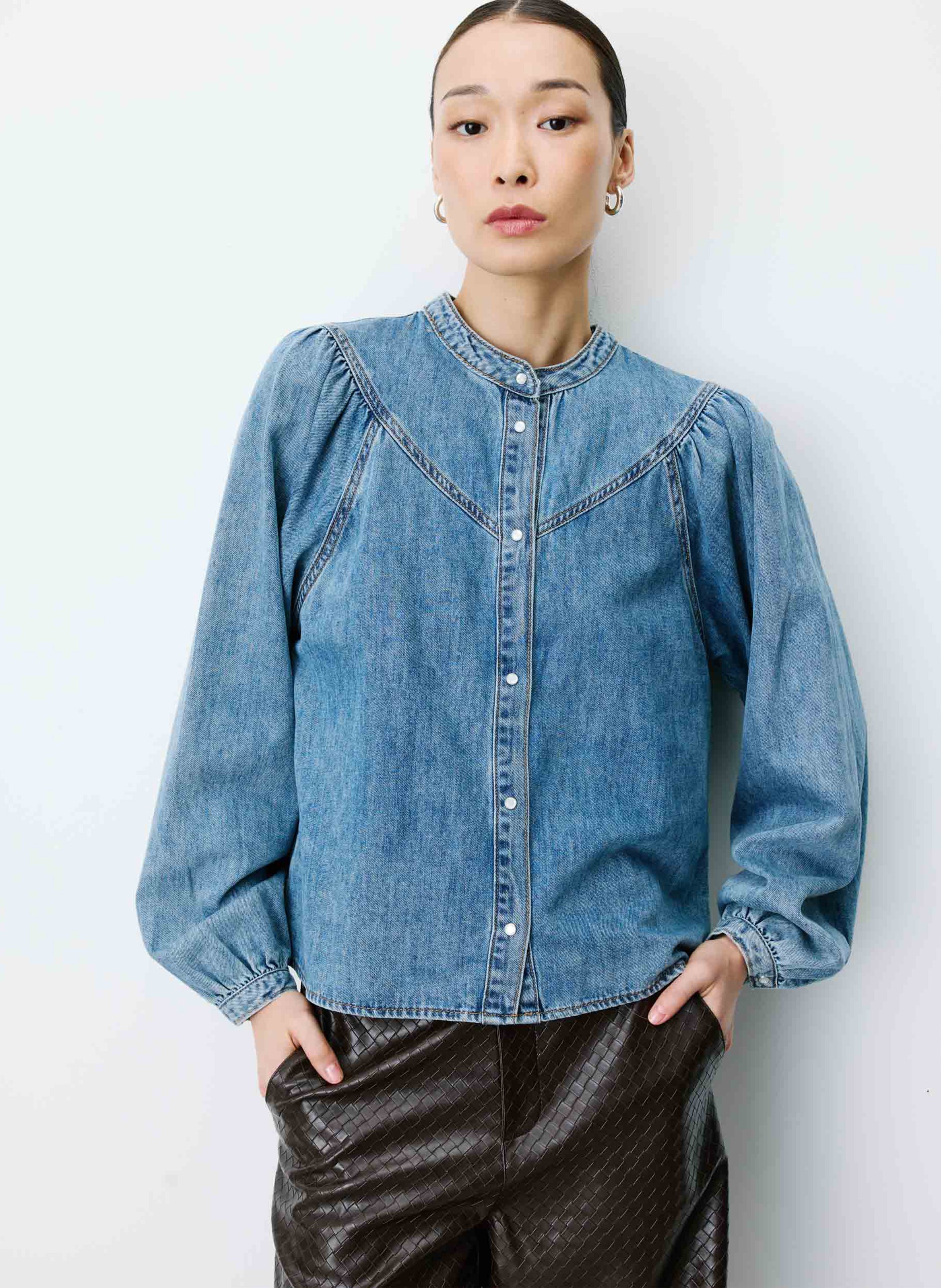 Blouse denim évasée en coton mélangé GRACE ET MILA Bleu