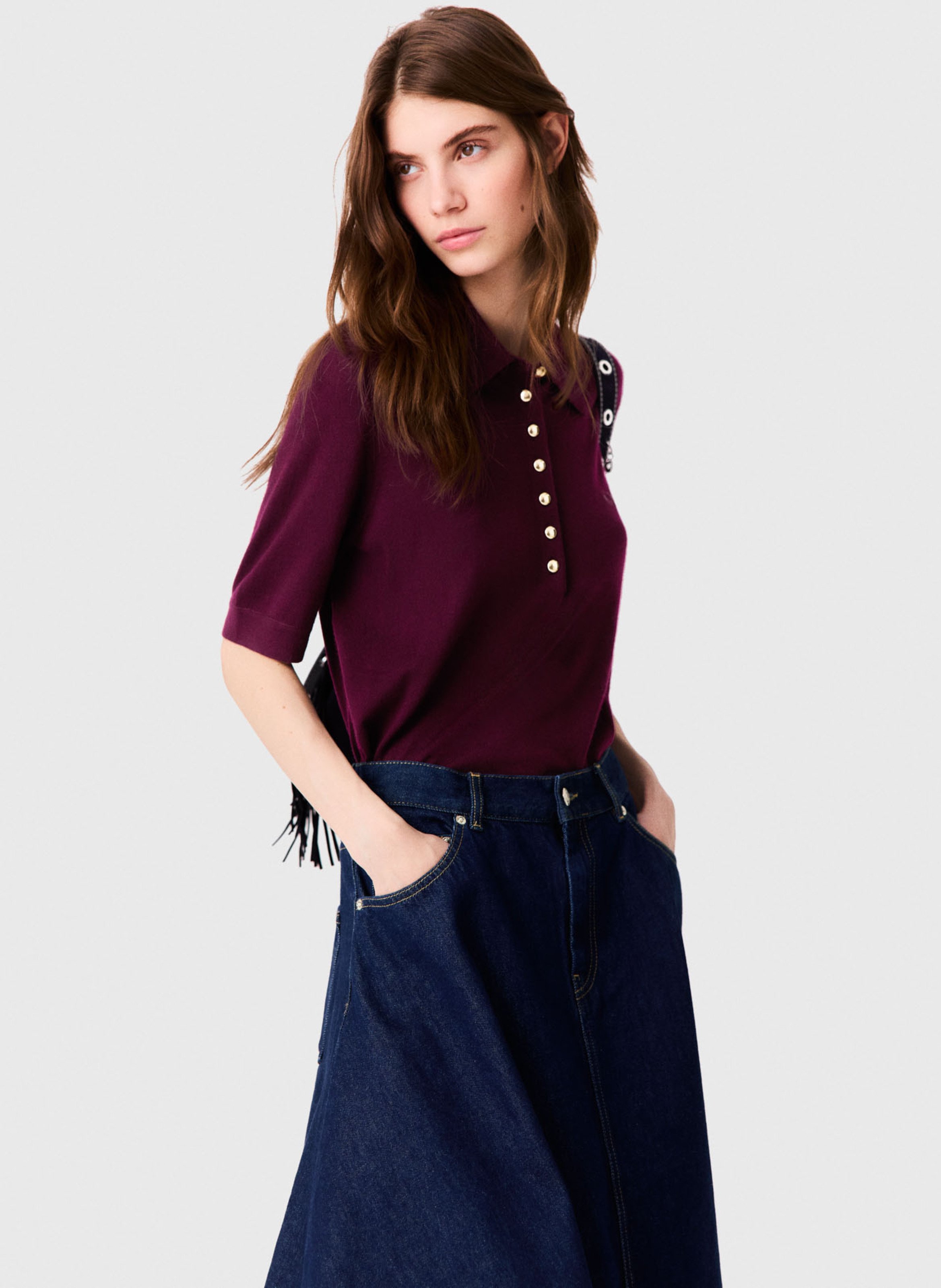 Solid wool straight fit polo MAJE Purple