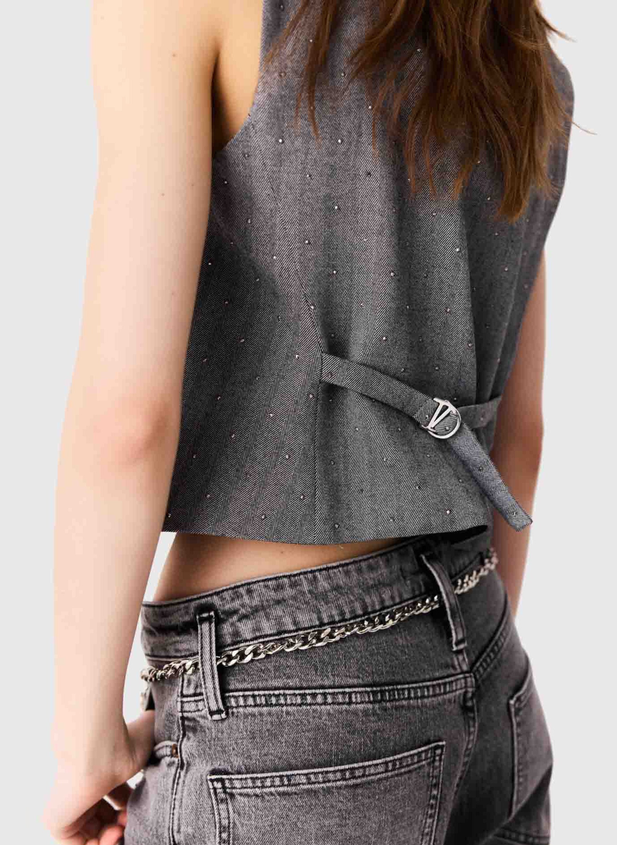 Gilet tailleur col V rayé MAJE Gris