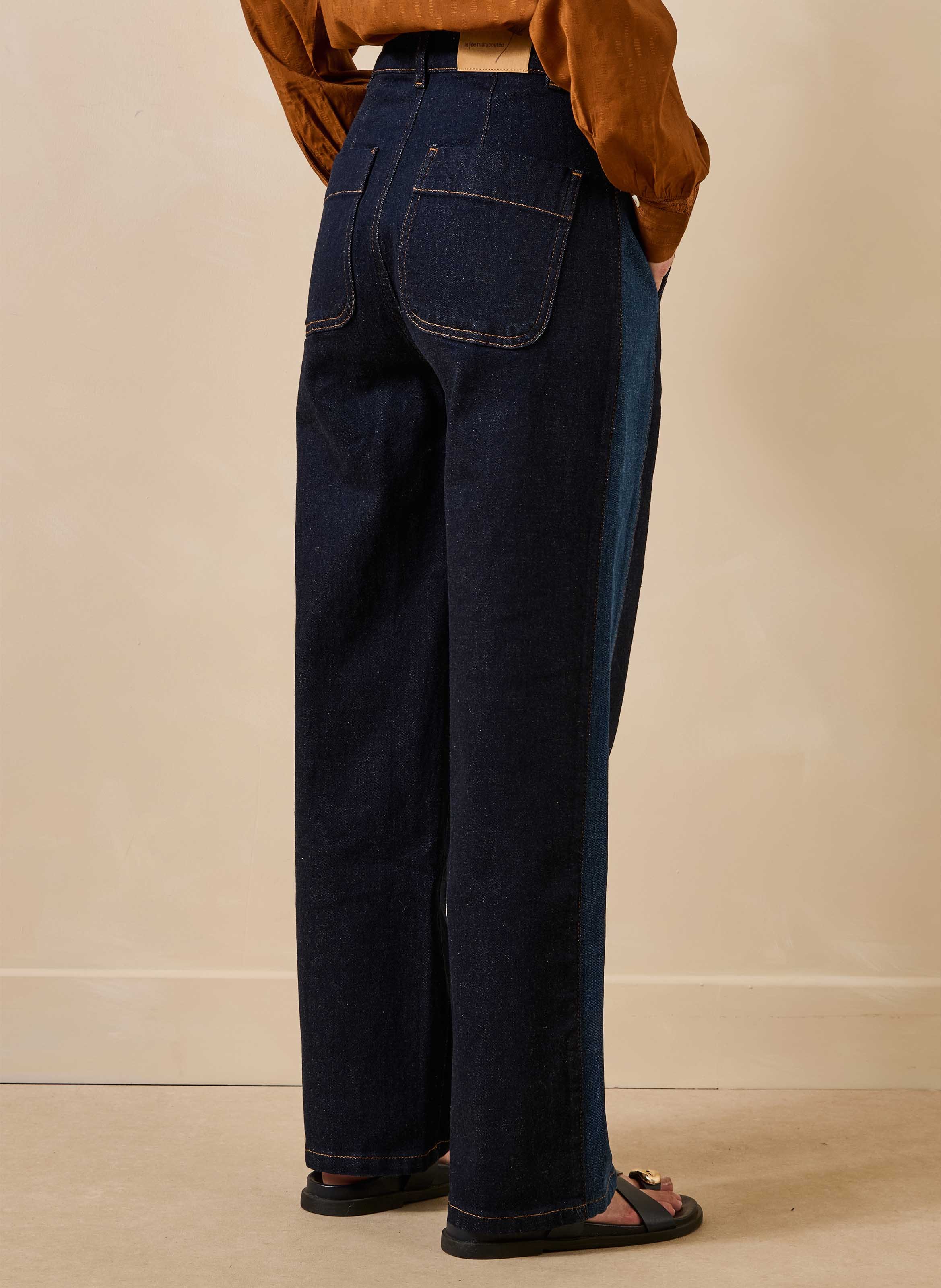 High-rise wide-leg organic cotton-blend jeans LA FEE MARABOUTEE Blue