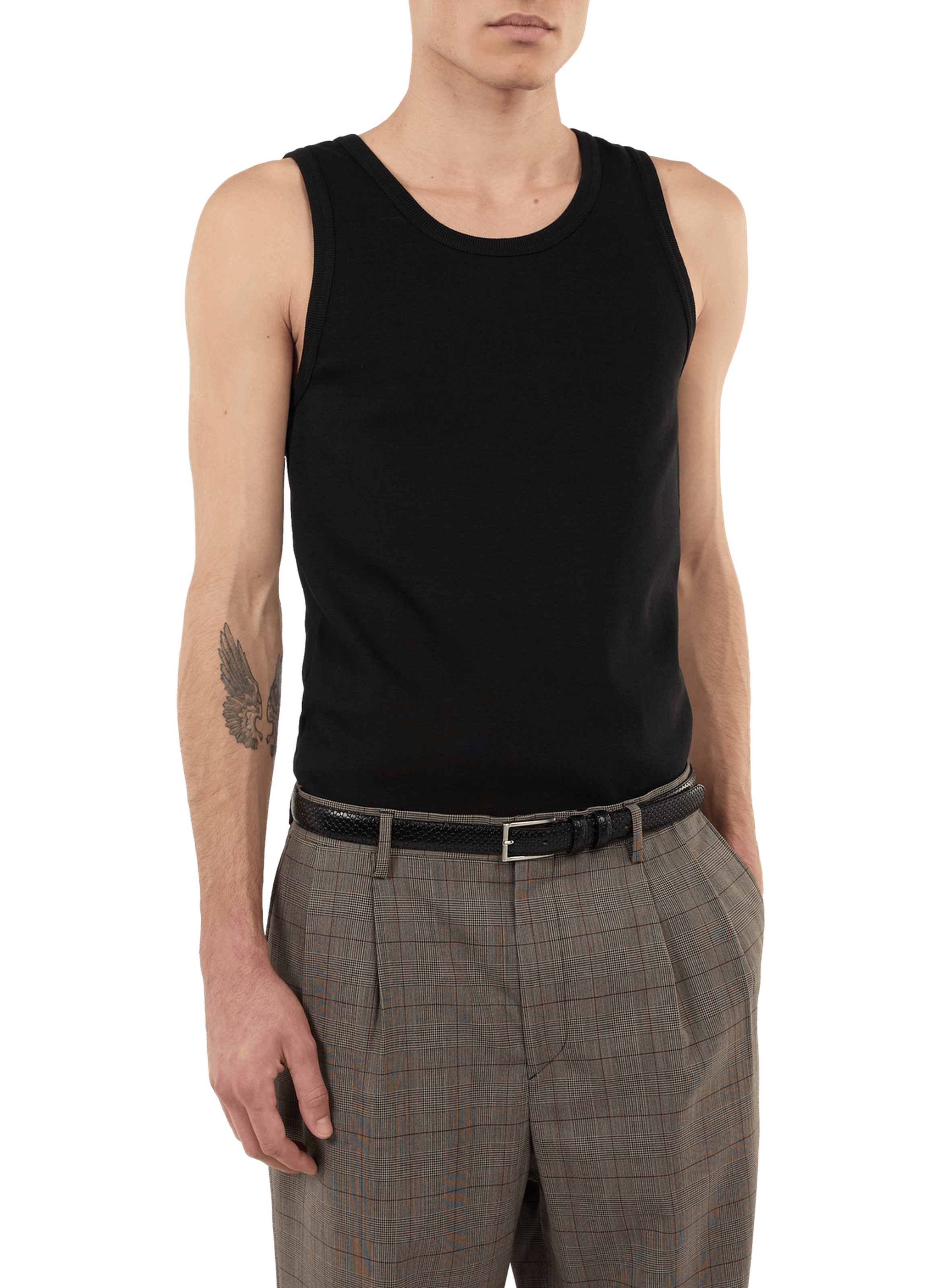 Straight round neck cotton tank top SAISON 1865 Black