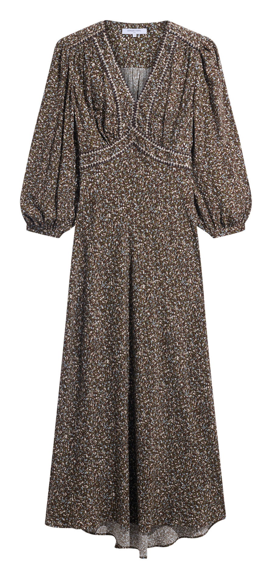 Fitted printed V-neck dress GERARD DAREL Khaki