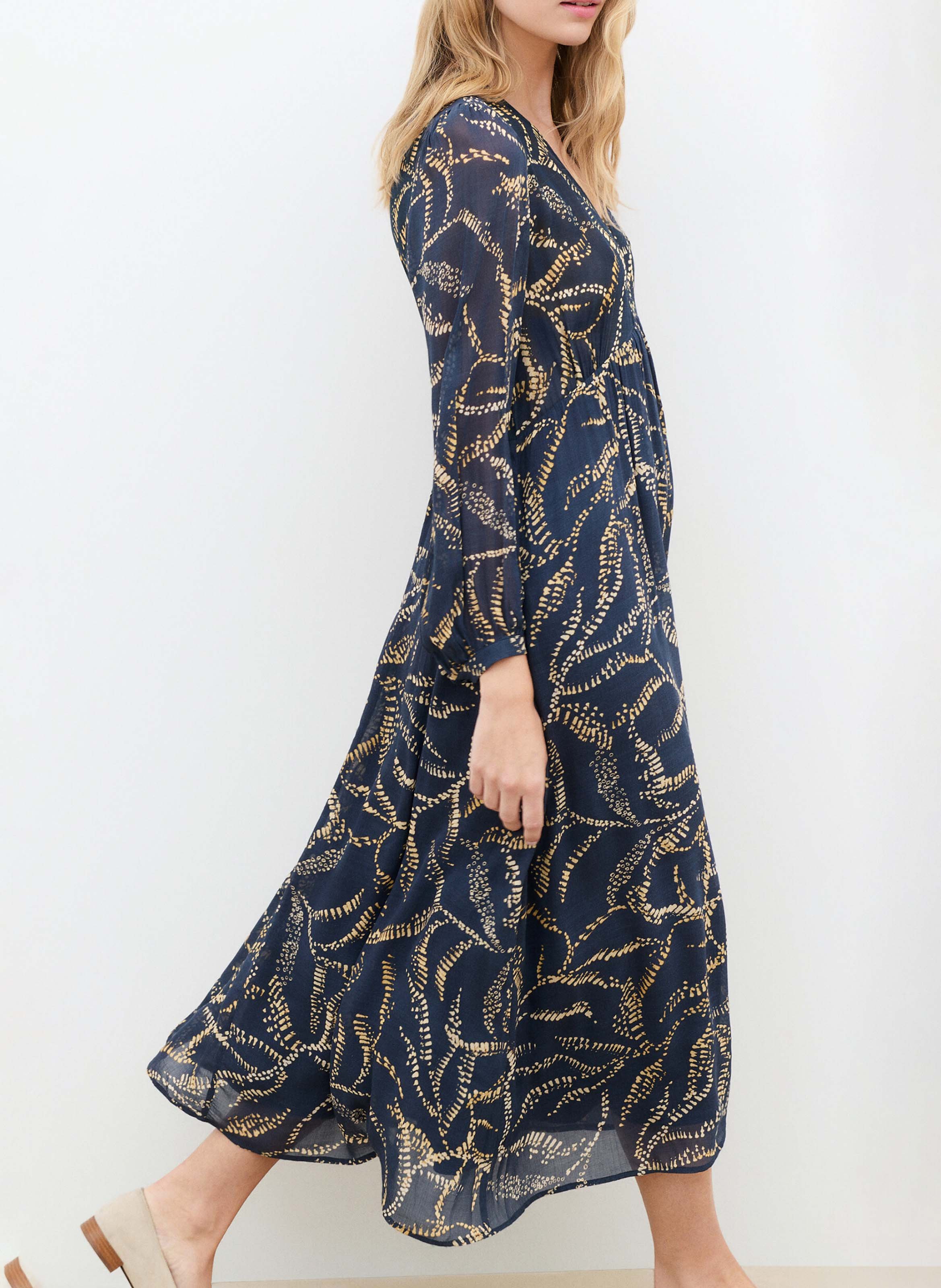 Lange jurk met V-hals en print CAROLL Blauw