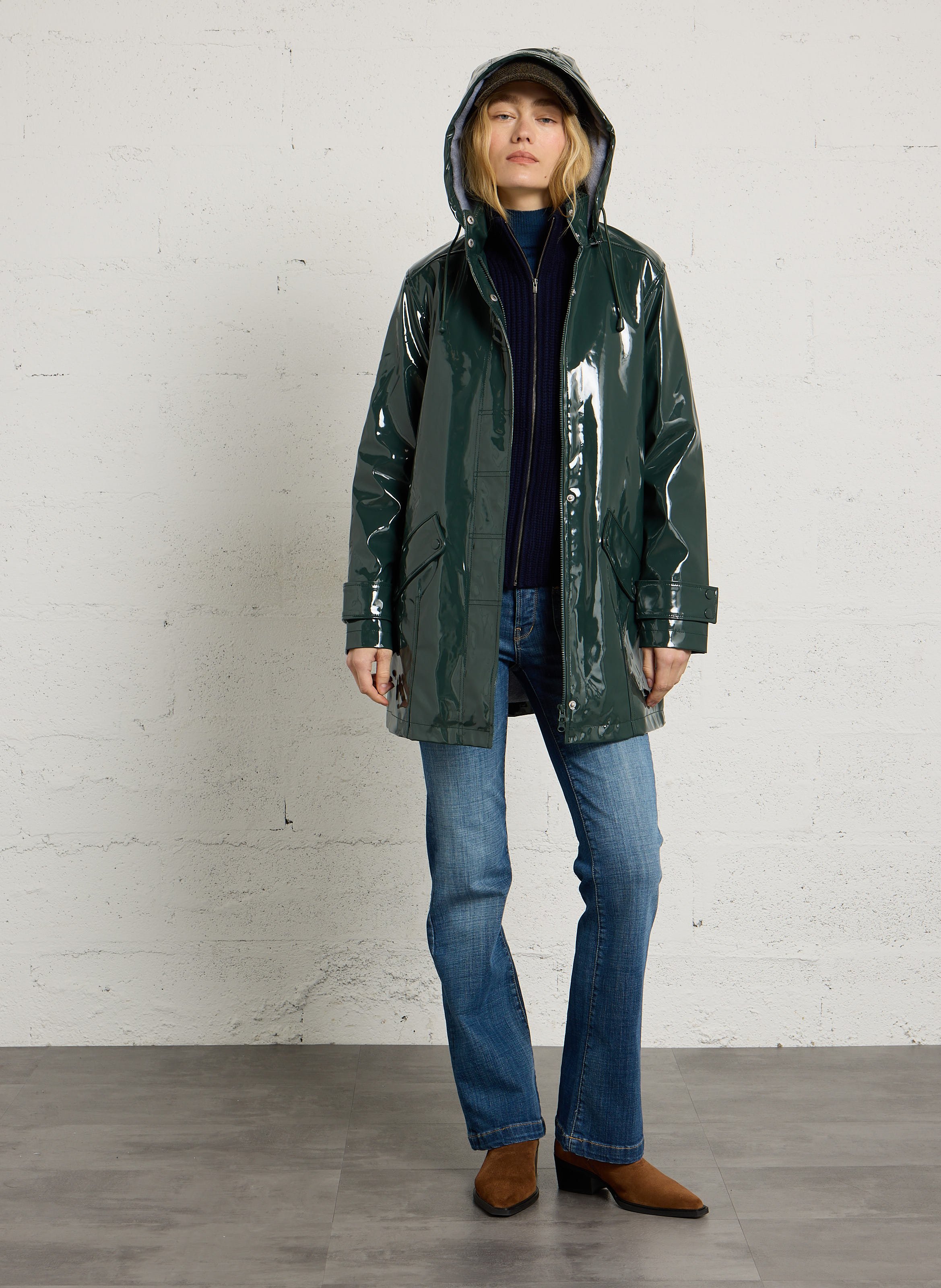 Glanzende regenjas met capuchon ARMOR LUX Groen