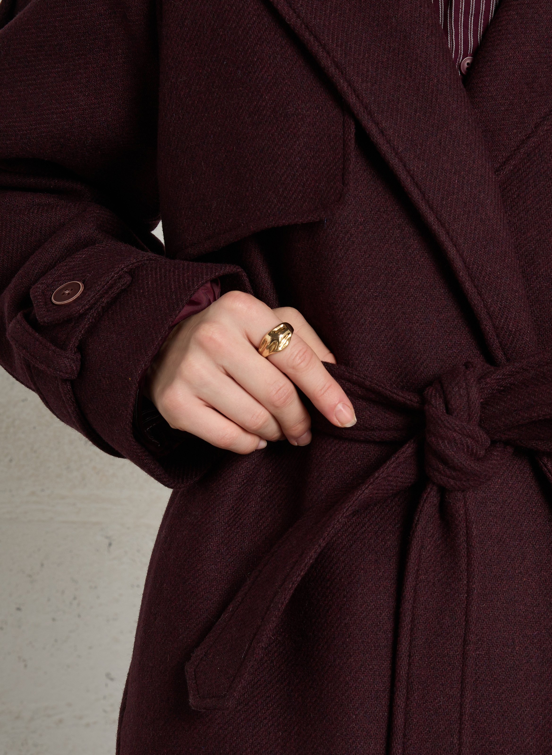Manteau long ceinturé en laine mélangée THE NEW SOCIETY Rouge