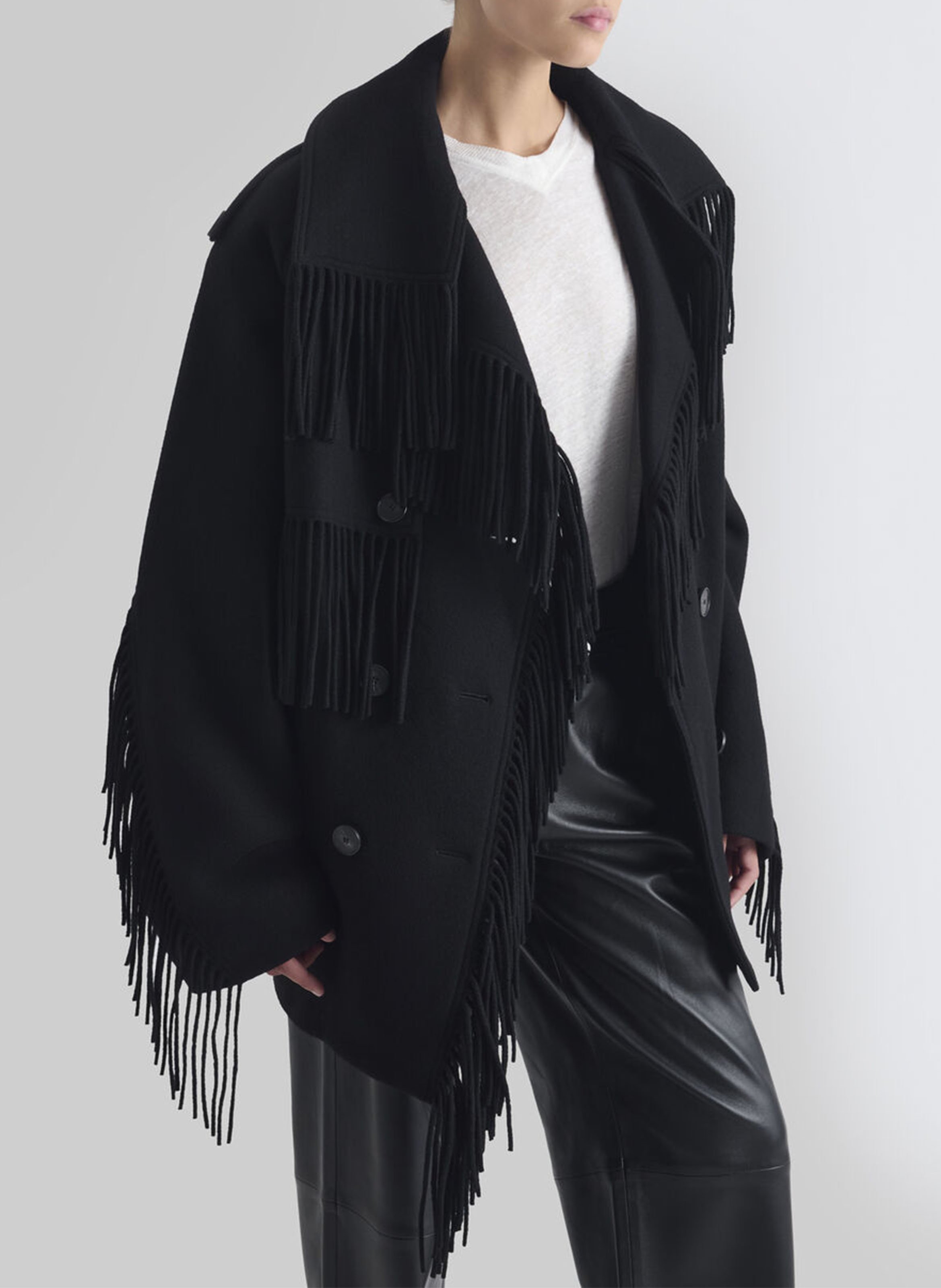 Oversized fringed coat in a wool blend IRO Black