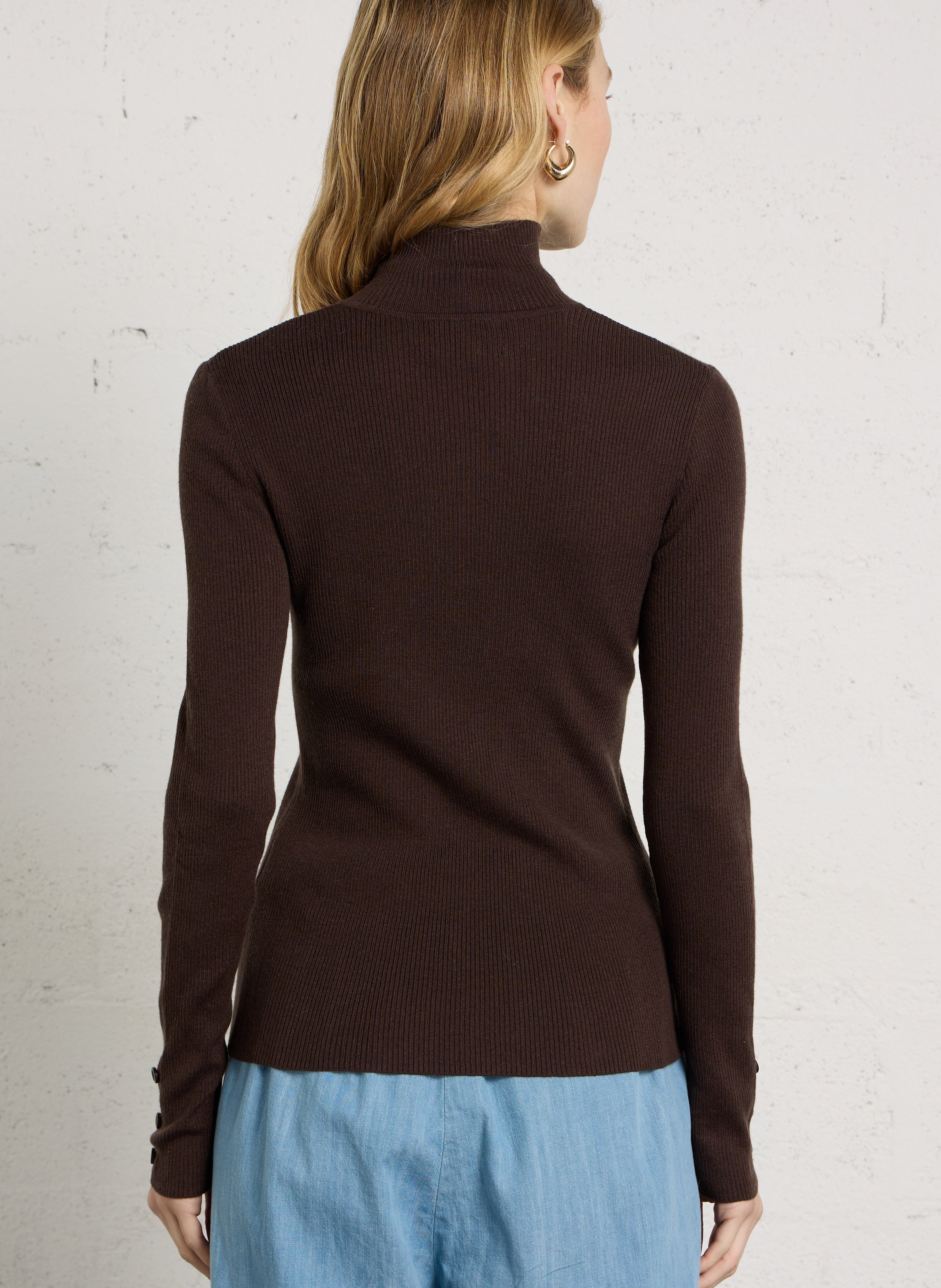Straight-fit buttoned stand-collar sweater MAISON 123 Brown