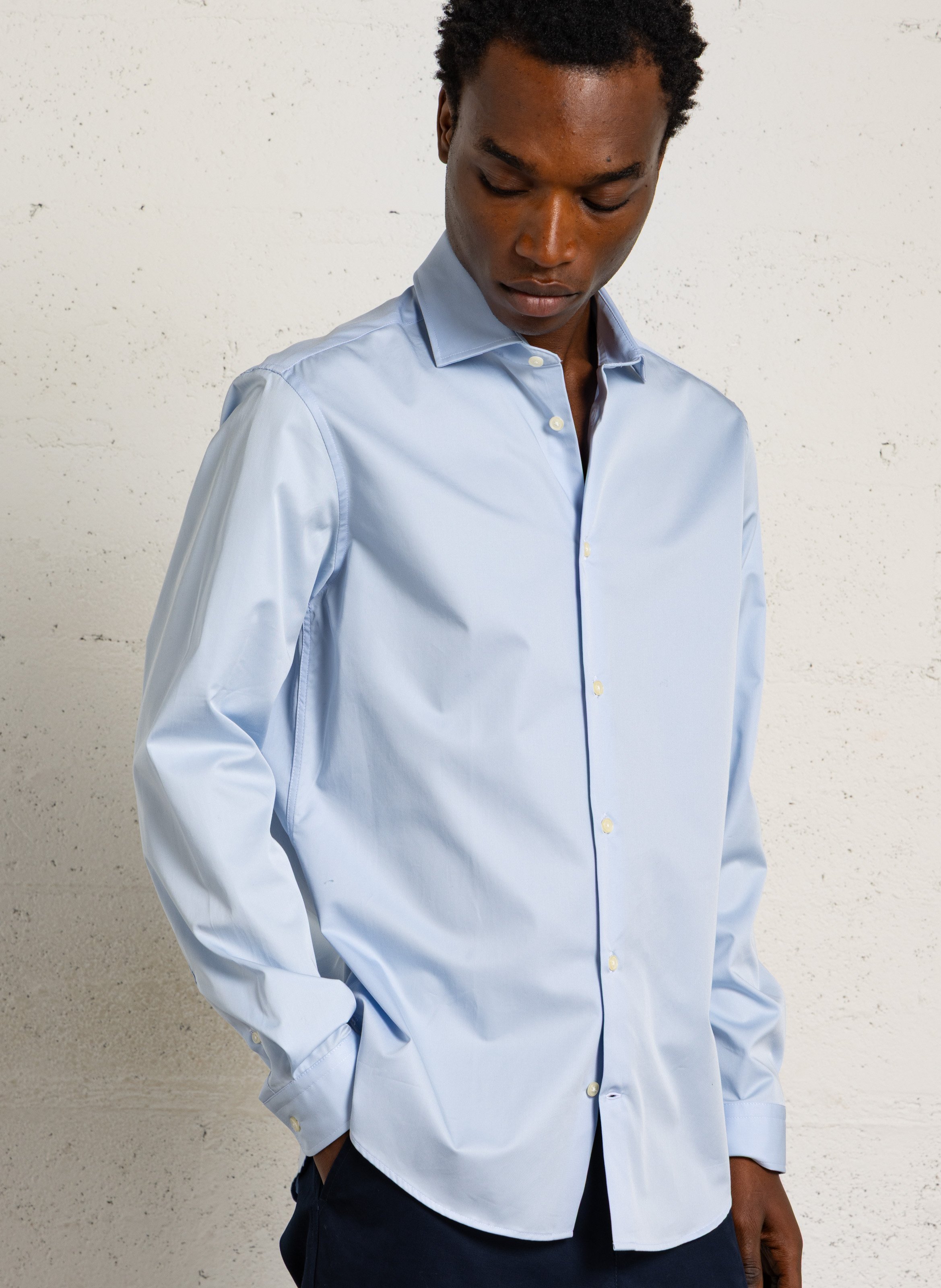 Chemise col classique en coton AU PRINTEMPS PARIS Bleu