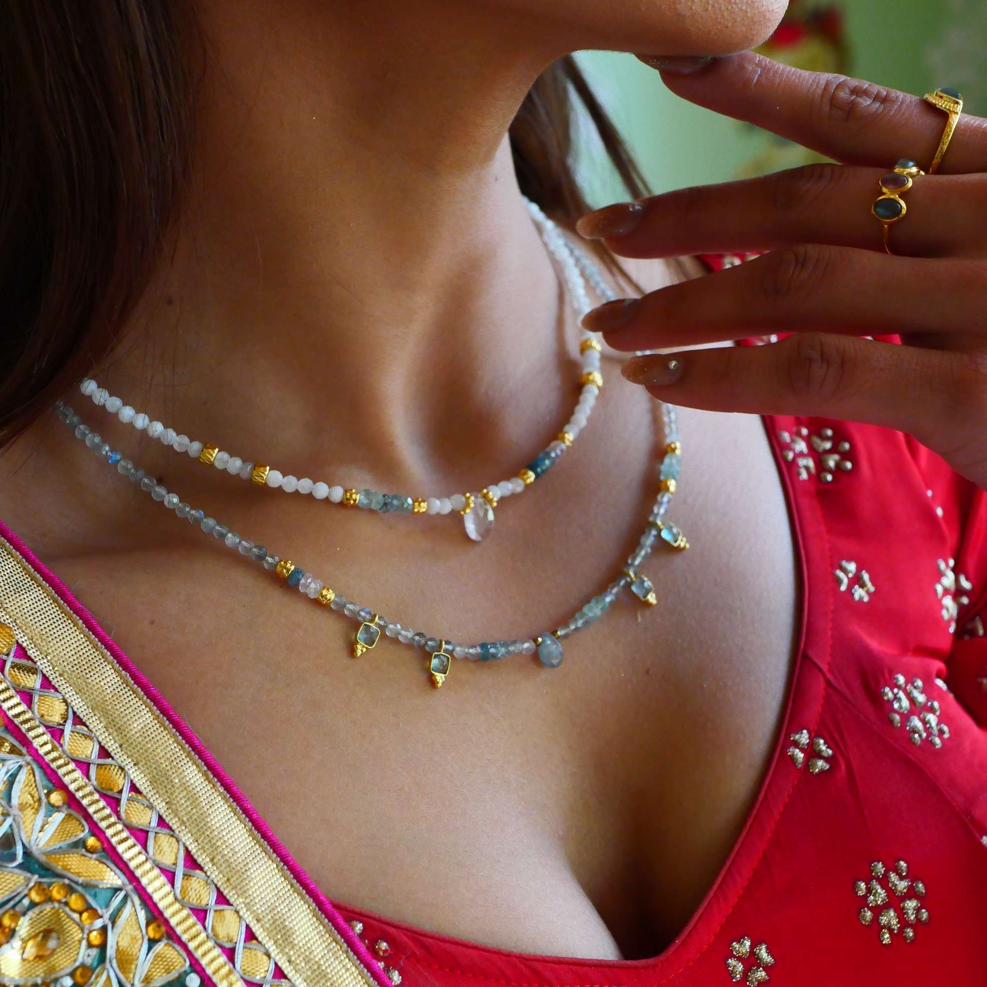 Aquamarine, apatite, morganite and labradorite necklace GINANDGER Multicolored