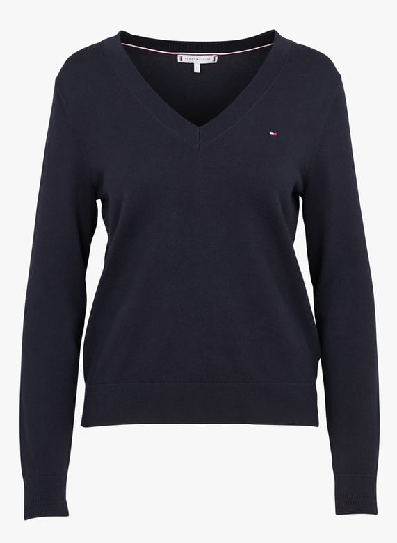 Pull col V en coton organique melange Bleu