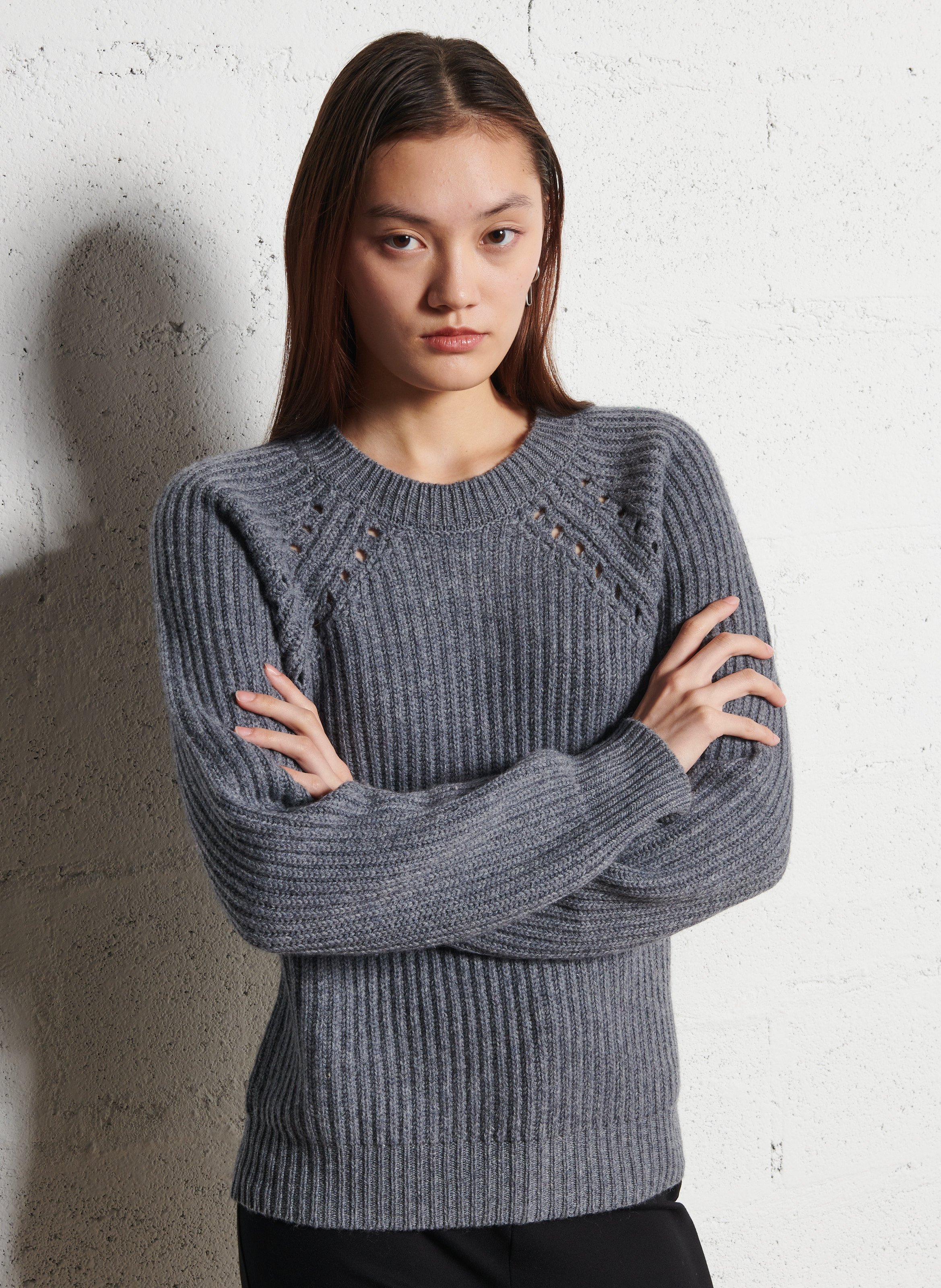 Berenice Edwin Short Fitted T-Shirt with Round Neck - Grey Mousse