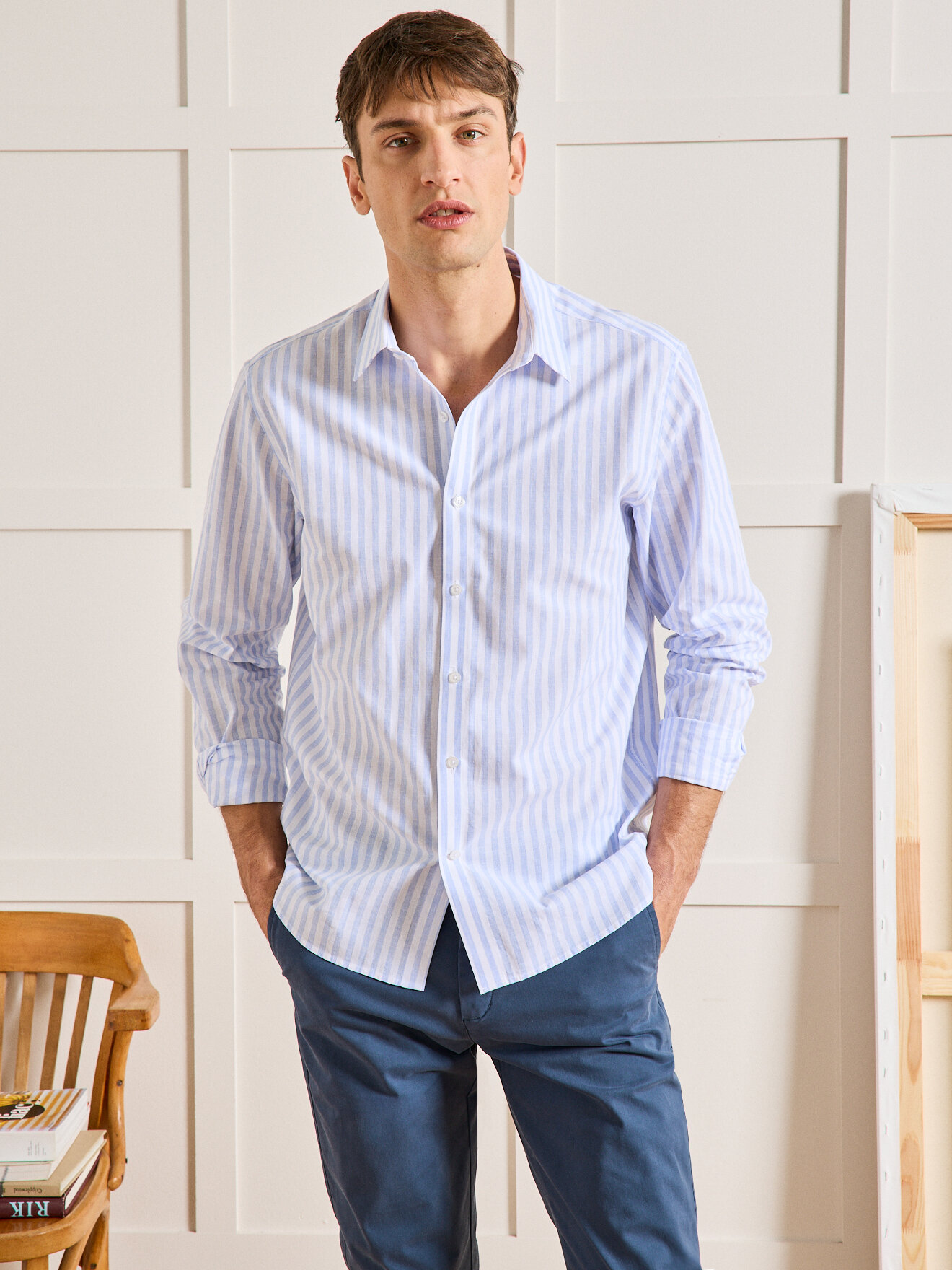 Chemise Femme Cyrillus Bleu Marine à Rayures écru - Taille 34/36, Viscose, Neuf Sans étiquette