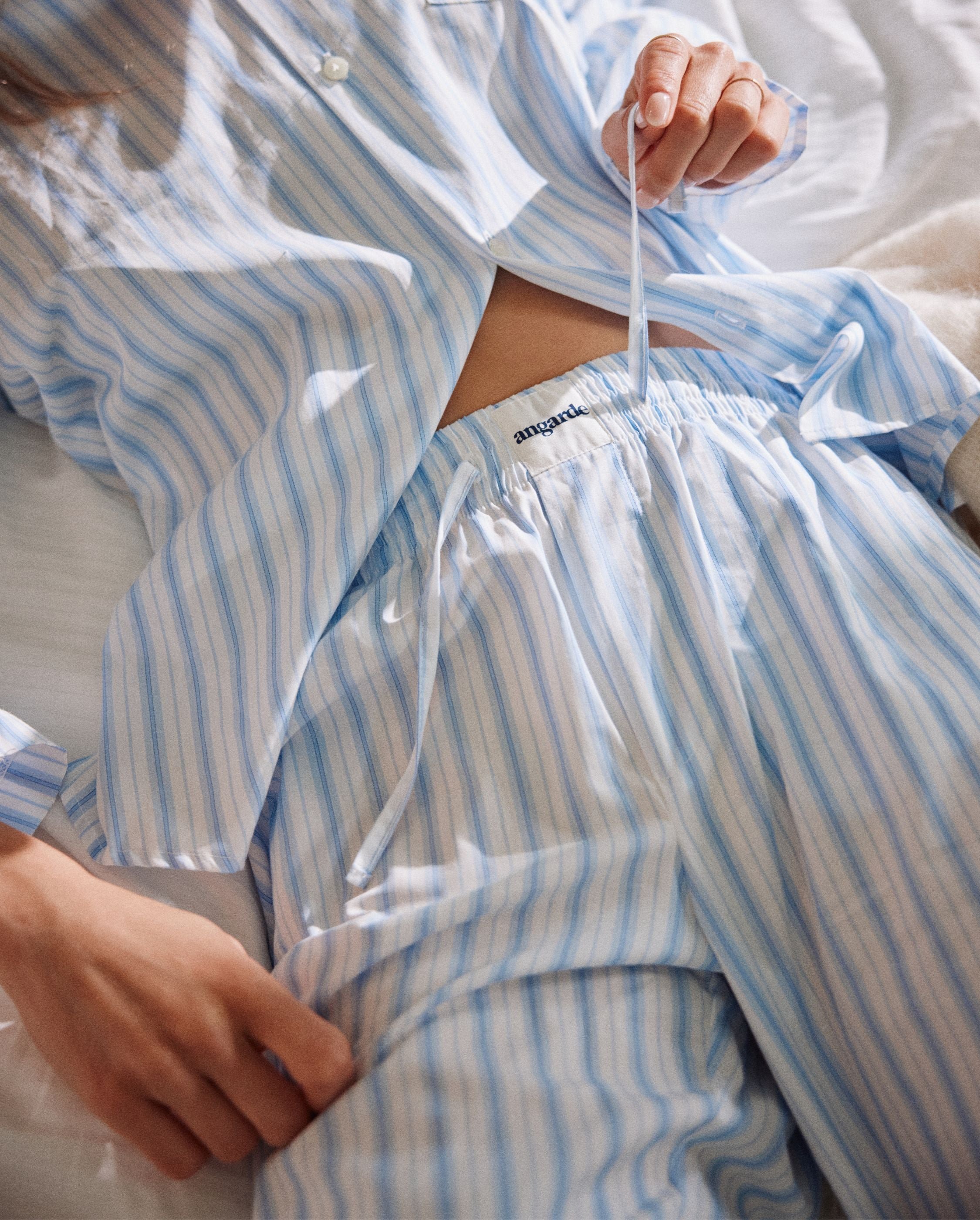 Women's organic cotton pajama pants, blue stripes ANGARDE Stripes
