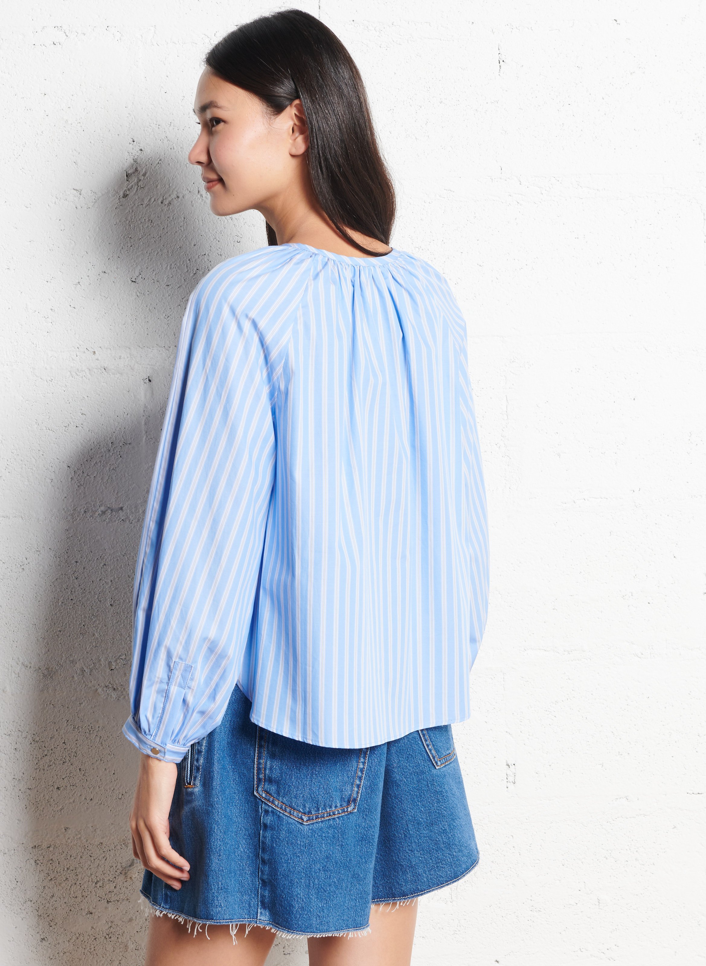 Round-neck cotton blouse BELLEPIECE Blue