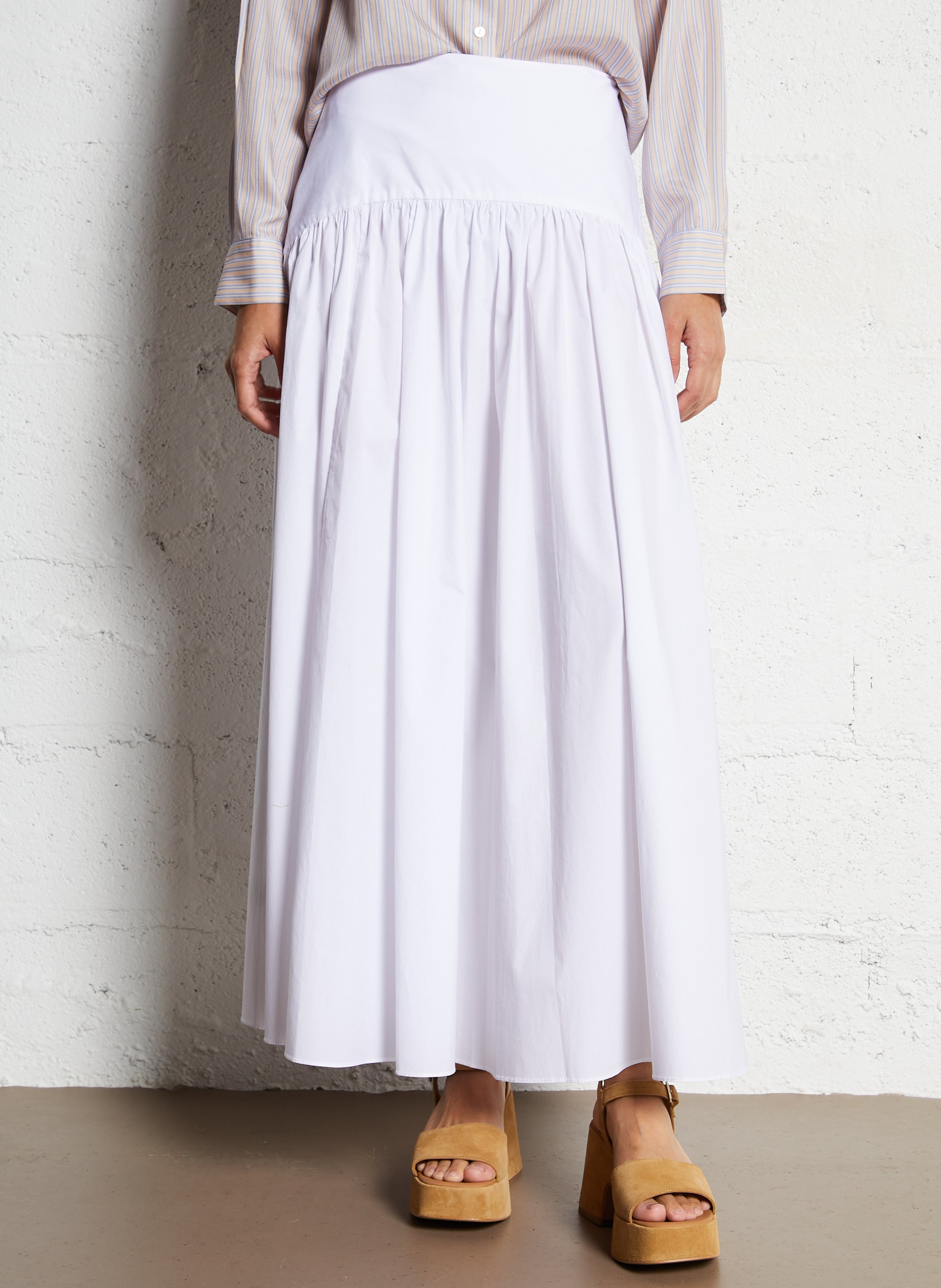 Jupe longue en coton mélangé STAUD Blanc