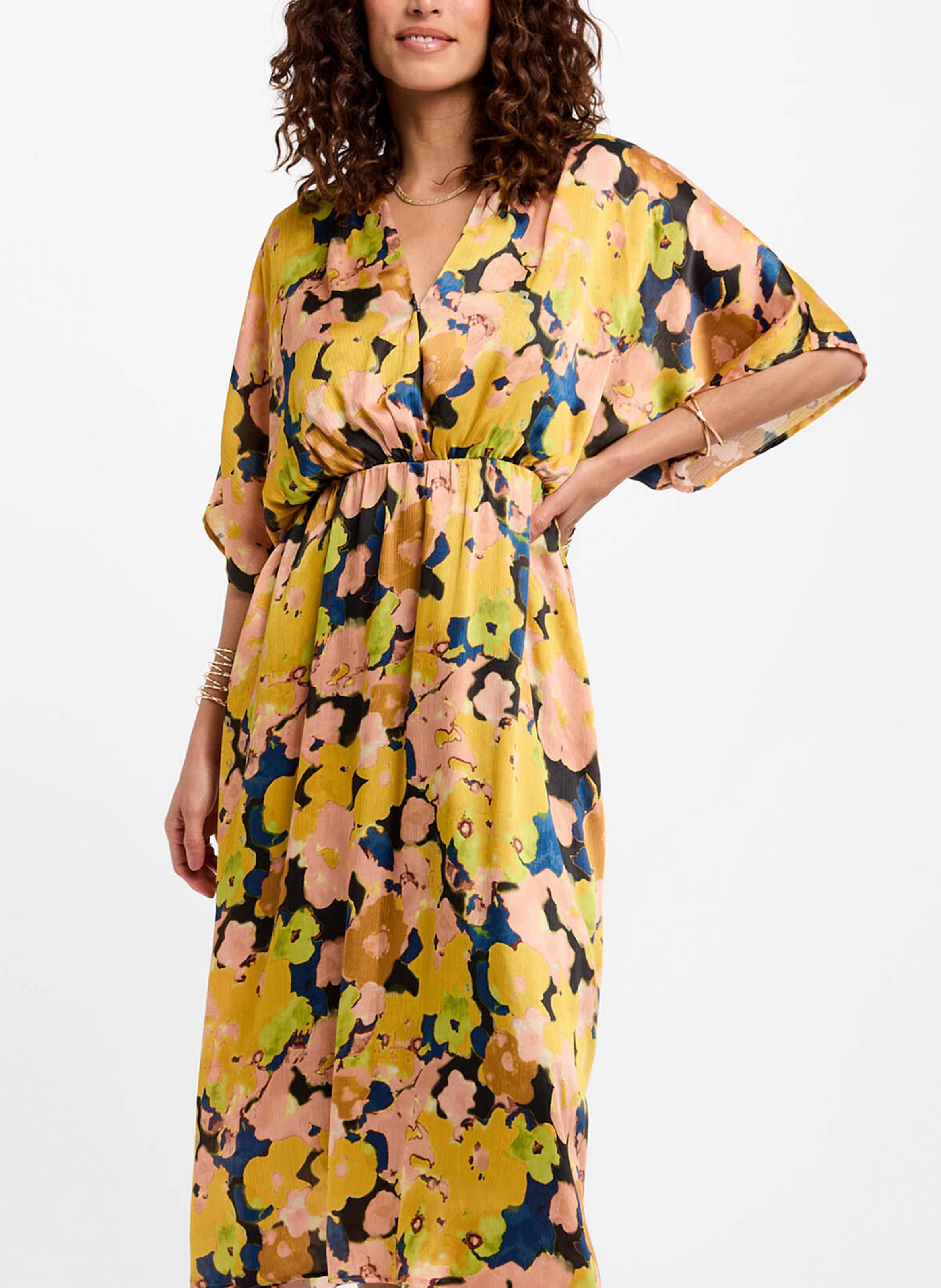 Robe midi col v à imprimé floral MORGAN Multicolore