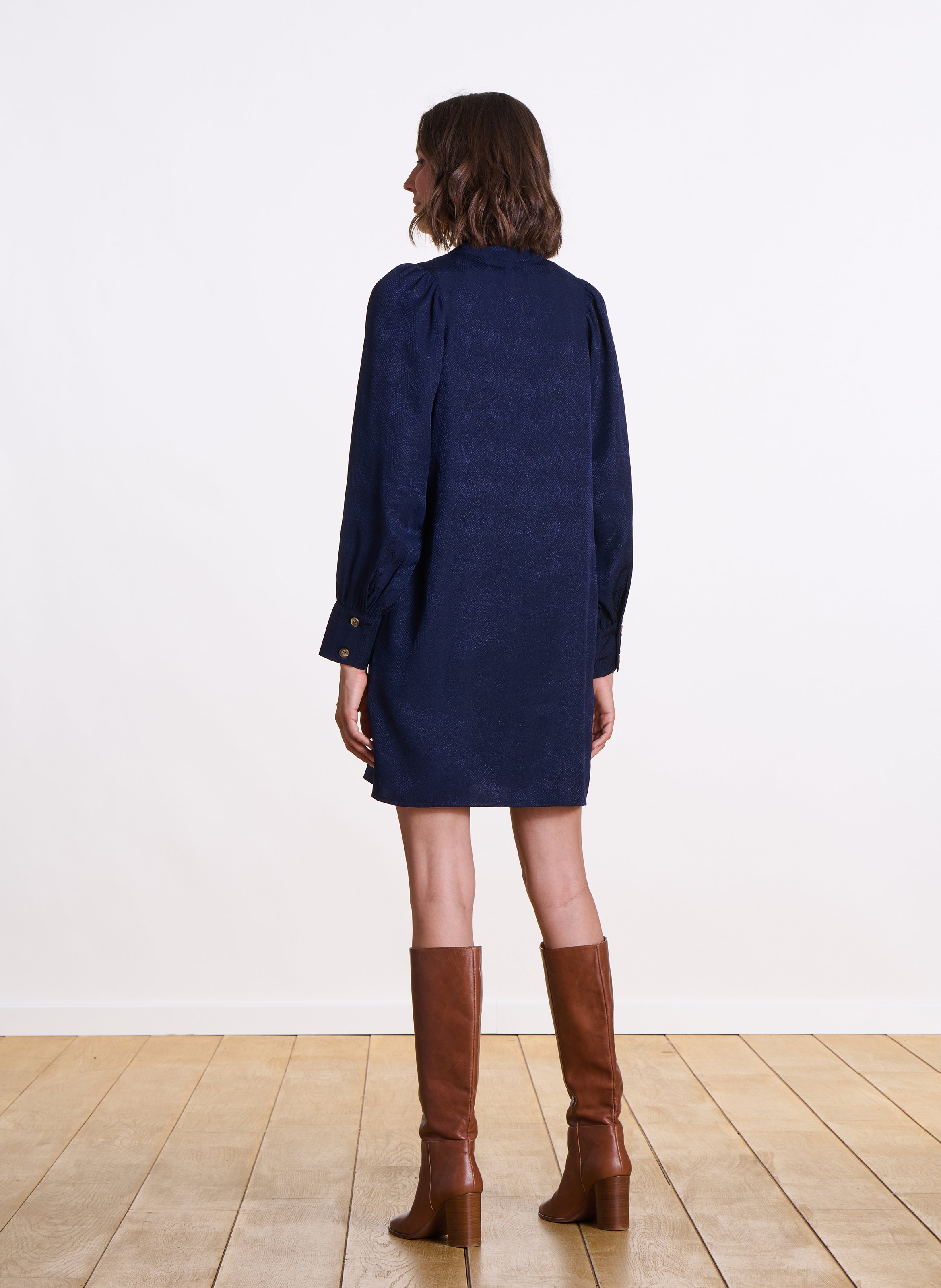 Short flared dress with Tunisian collar LA FEE MARABOUTEE Blue