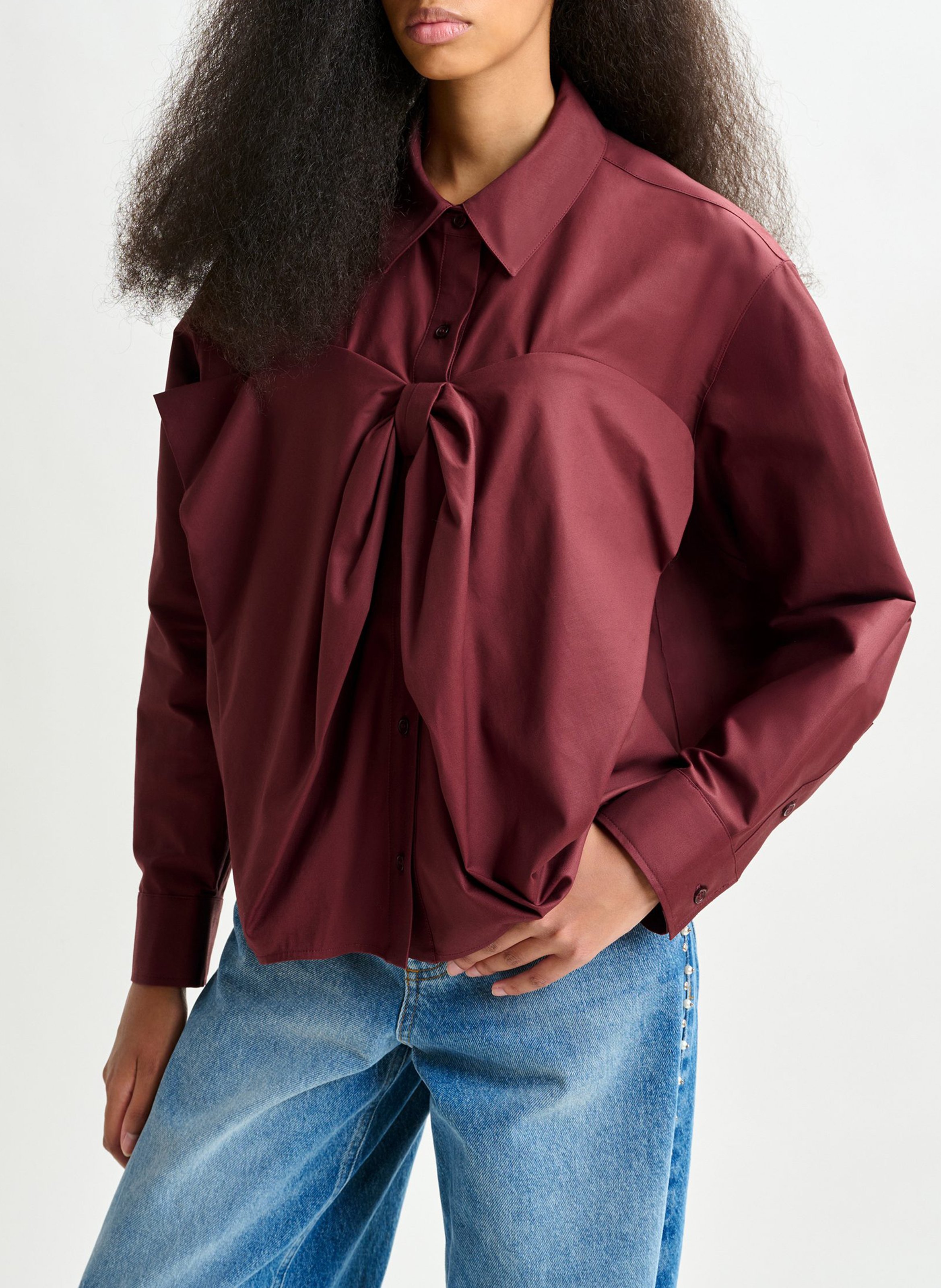 Cotton and linen shirt with classic collar ESSENTIEL ANTWERP Red