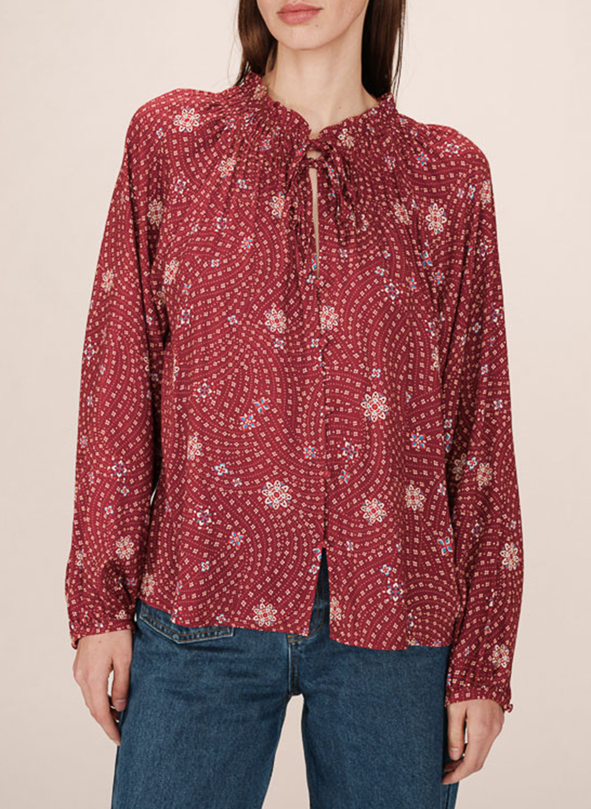 straight round neck printed blouse GRACE ET MILA Brown