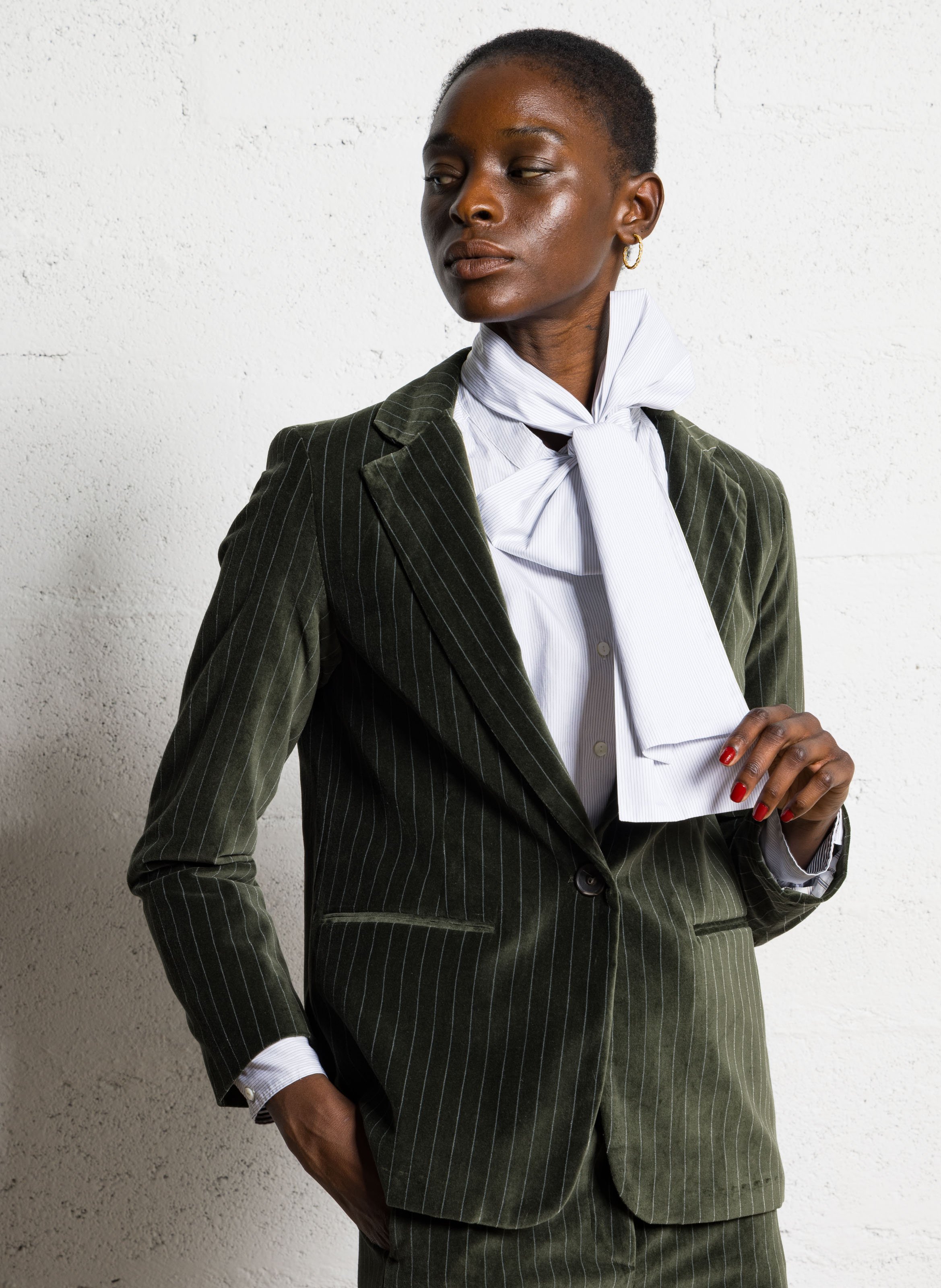 Veste tailleur à rayures en velours DIEGA Vert