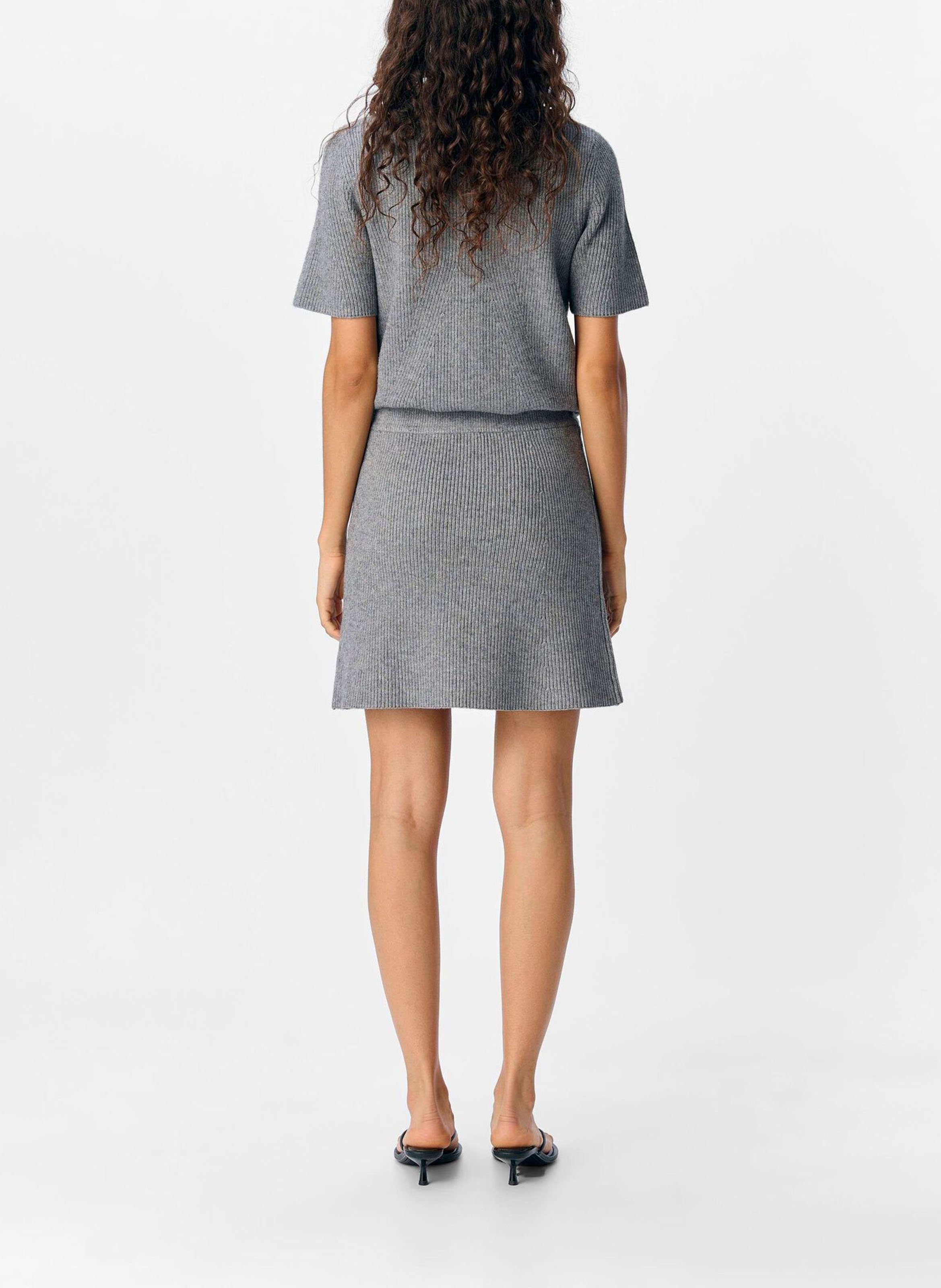 Korte rok van tricot met hoge taille OBJECT Grijs