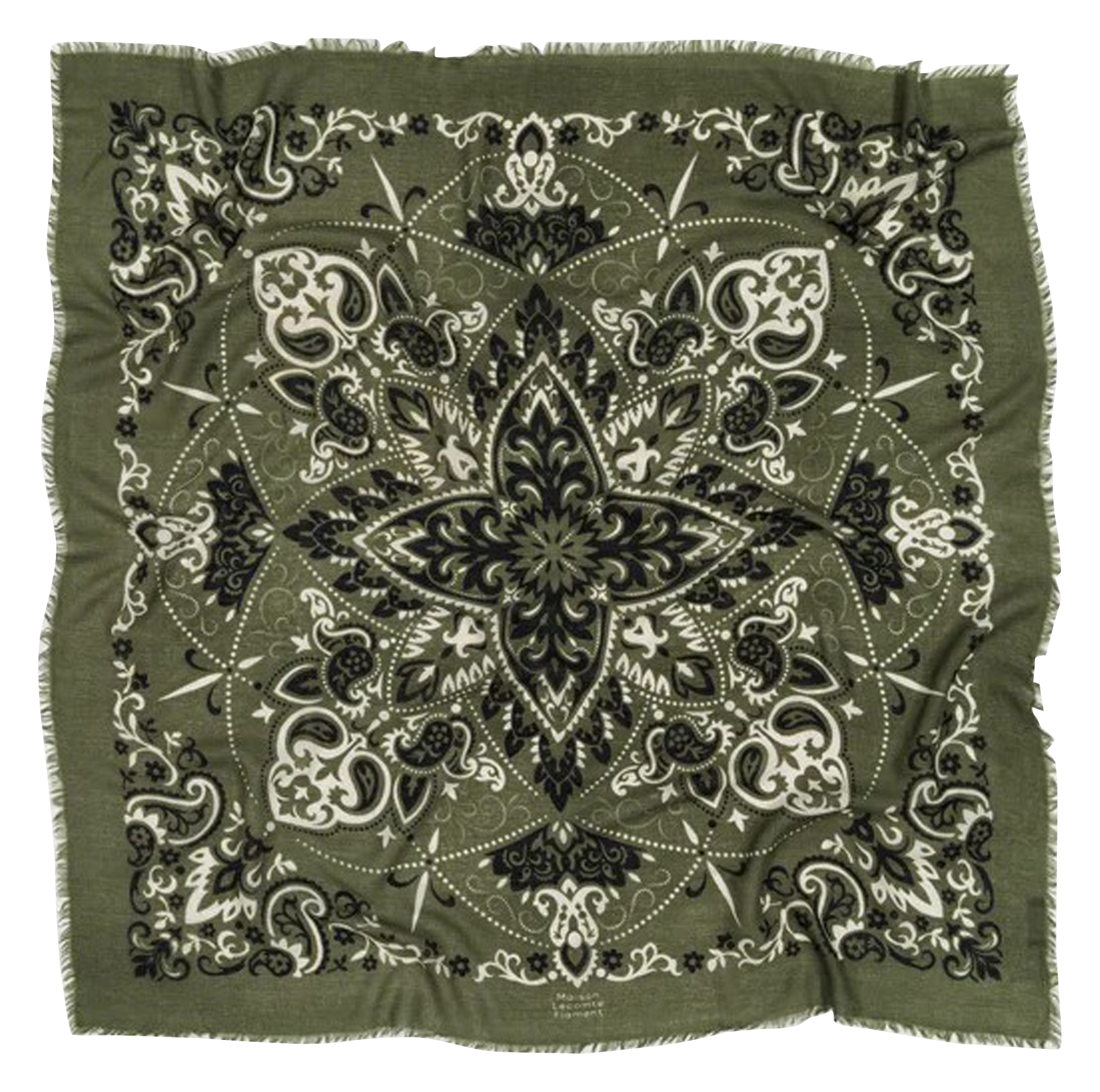Haddock wool and silk printed scarf MAISON LECOMTE FLAMENT Khaki