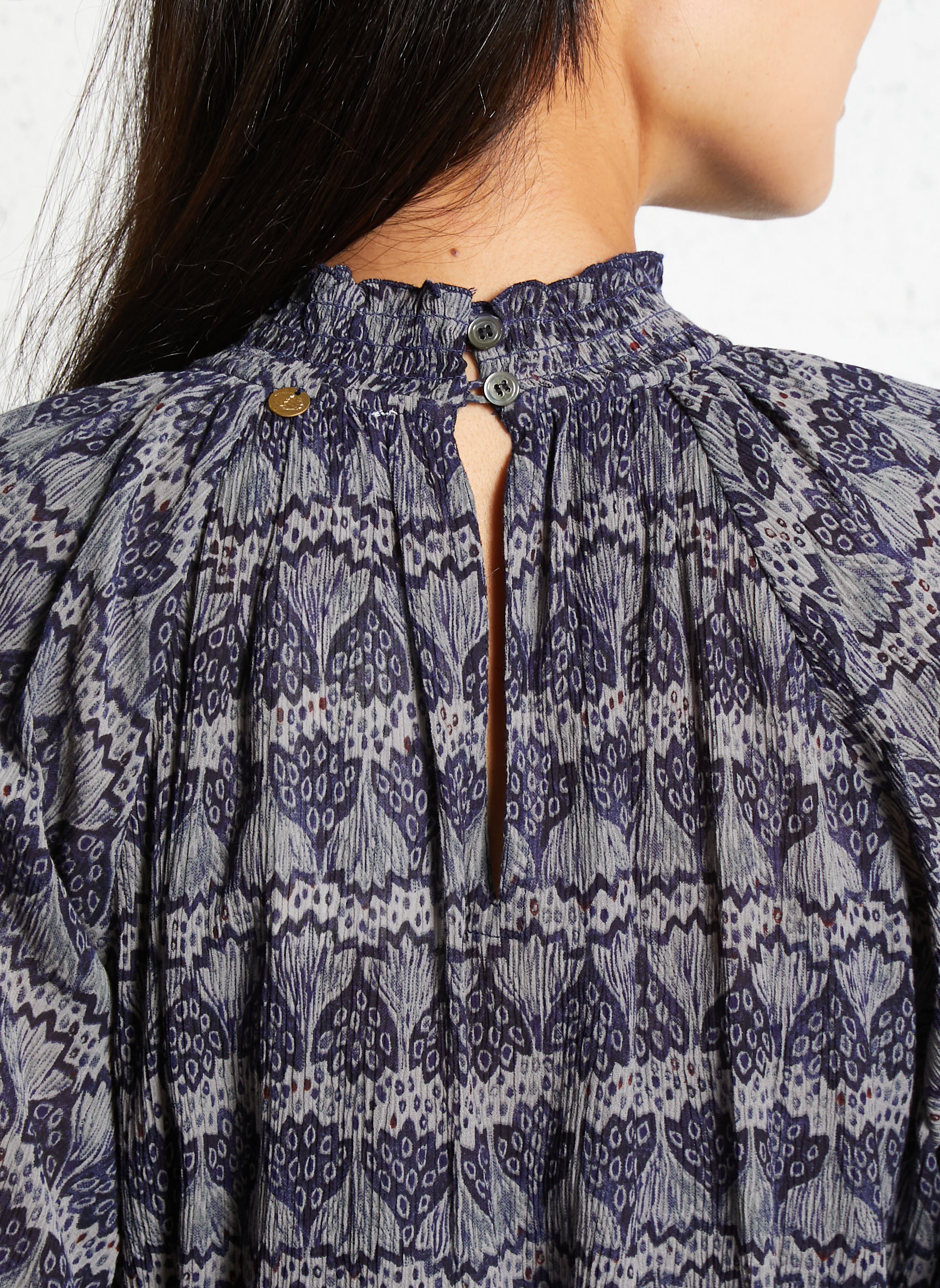 Bedrucktes Maxikleid mit Rundhalsausschnitt ANTIK BATIK Blau