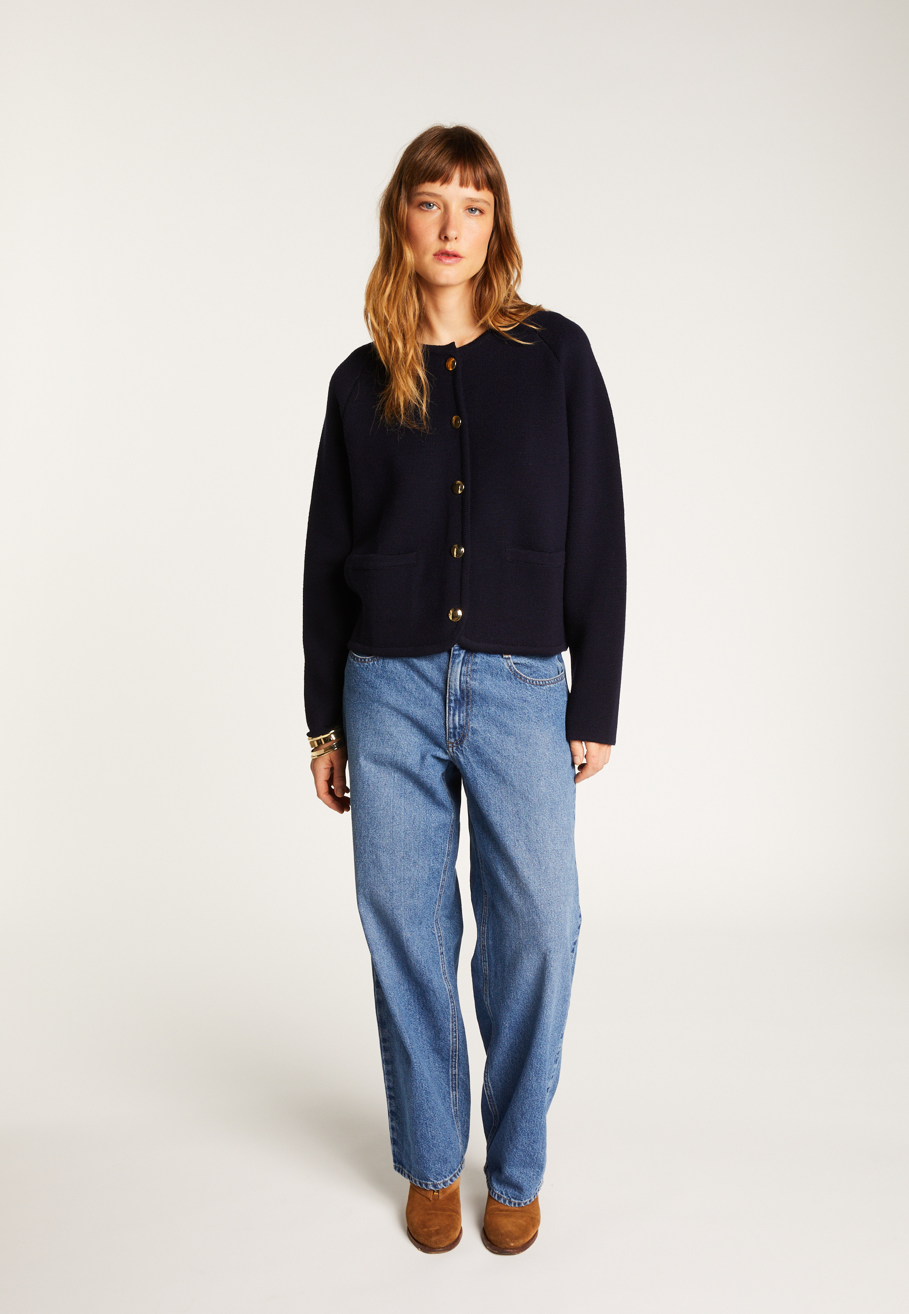 Merino wool cardigan MAISON MONTAGUT Blue