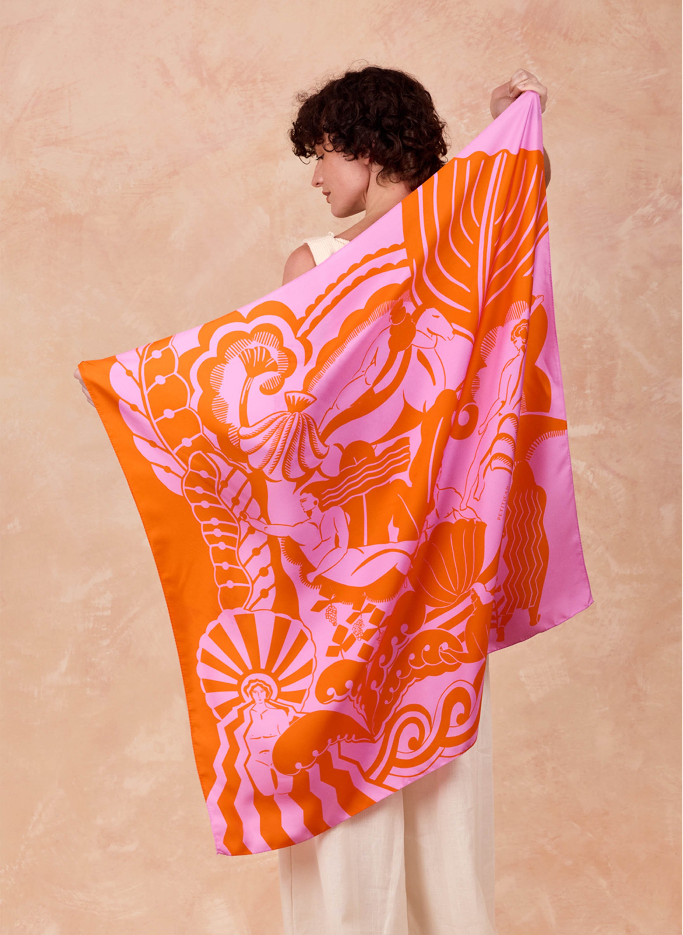 Aclaudie screen-printed silk scarf PETITJEAN PARIS Blue