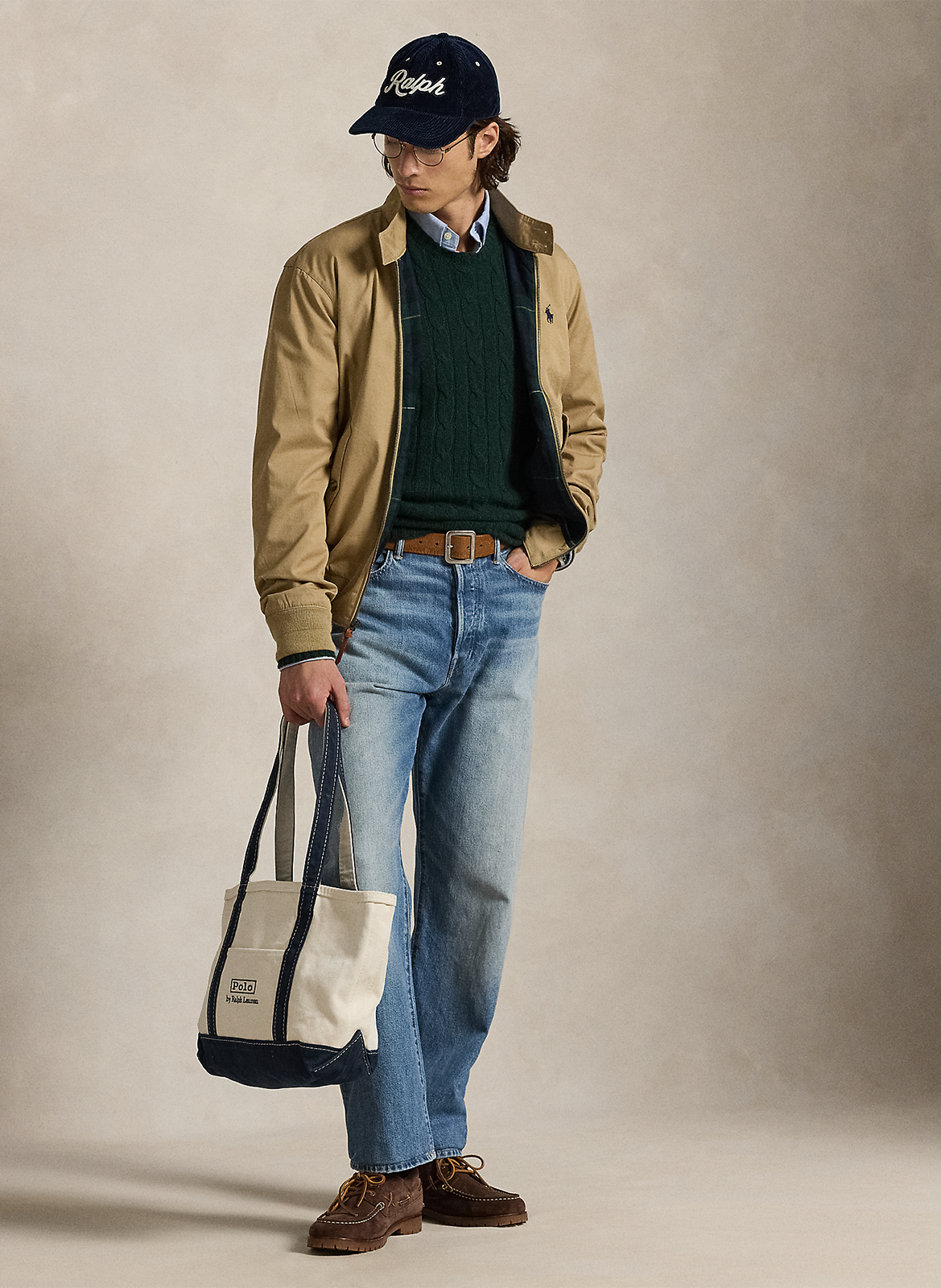 Veste droite col montant en coton POLO RALPH LAUREN Beige