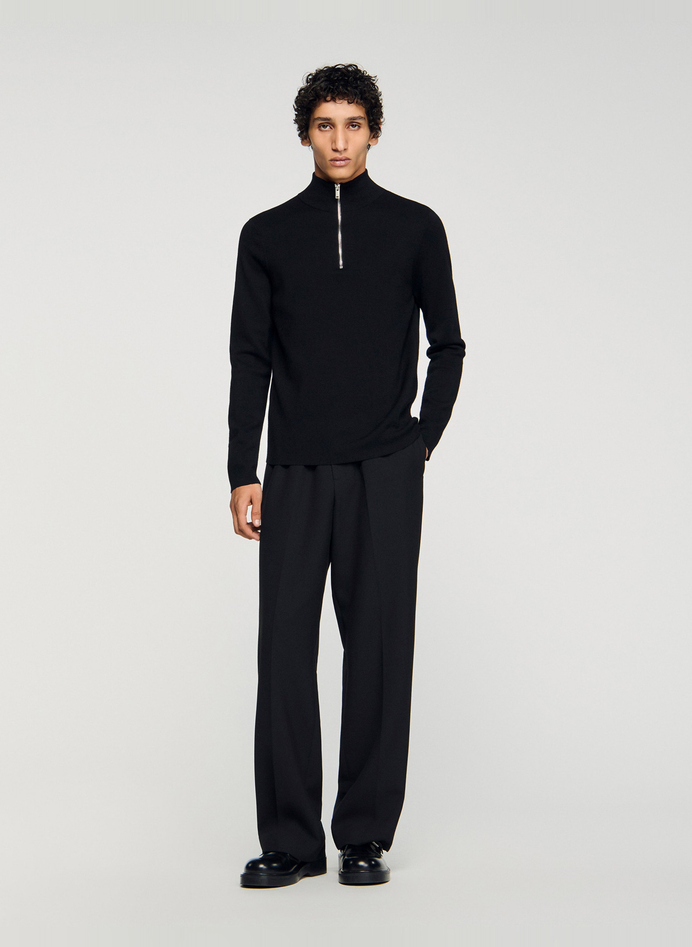 Zip-up high-neck wool jumper SANDRO Black