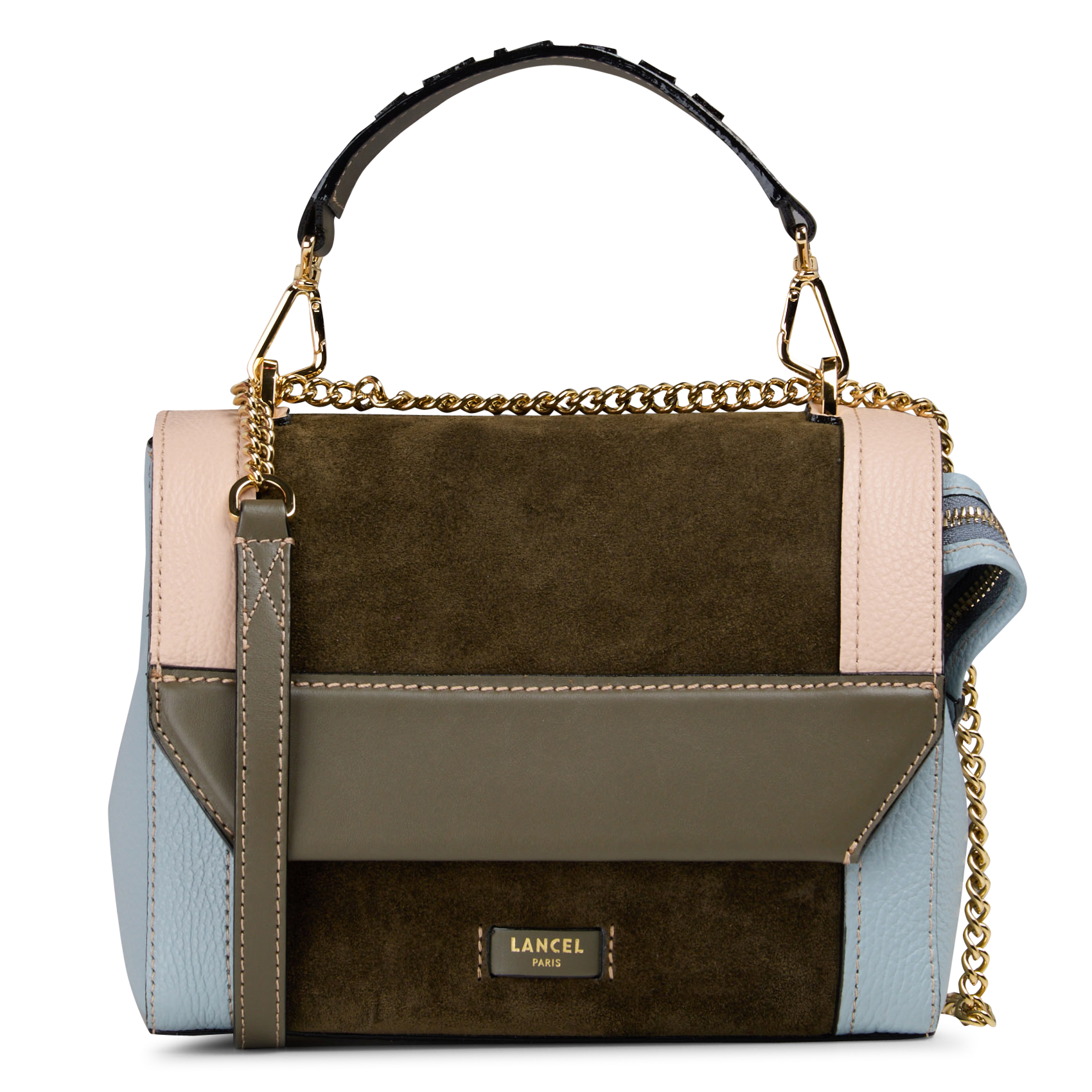 Leather handbag LANCEL Khaki