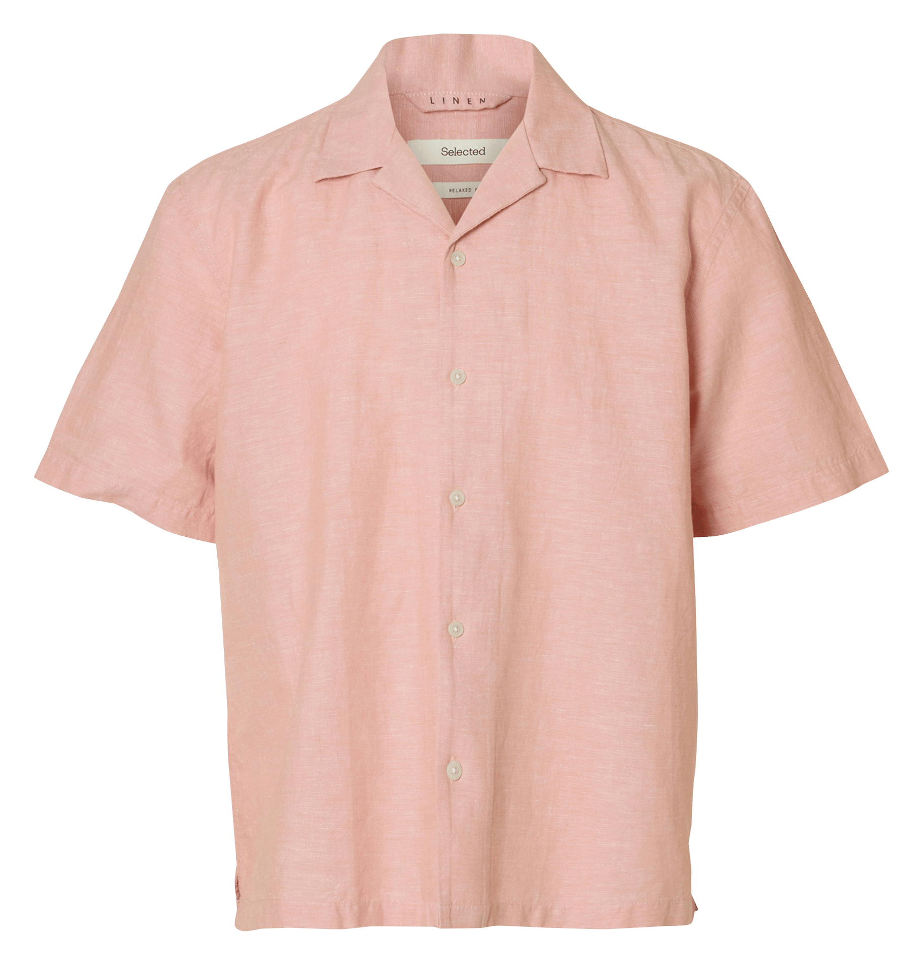 Rechte overhemd met Cubaanse kraag van gemengd linnen SELECTED Roze