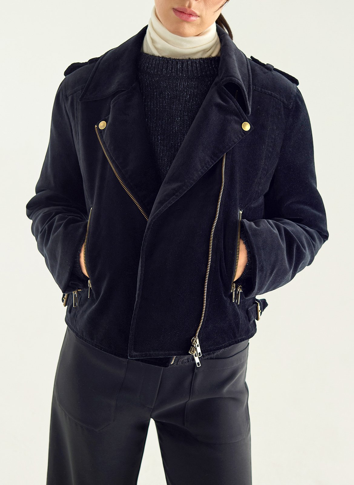 Straight cotton jacket with tailored collar ACOTE Black
