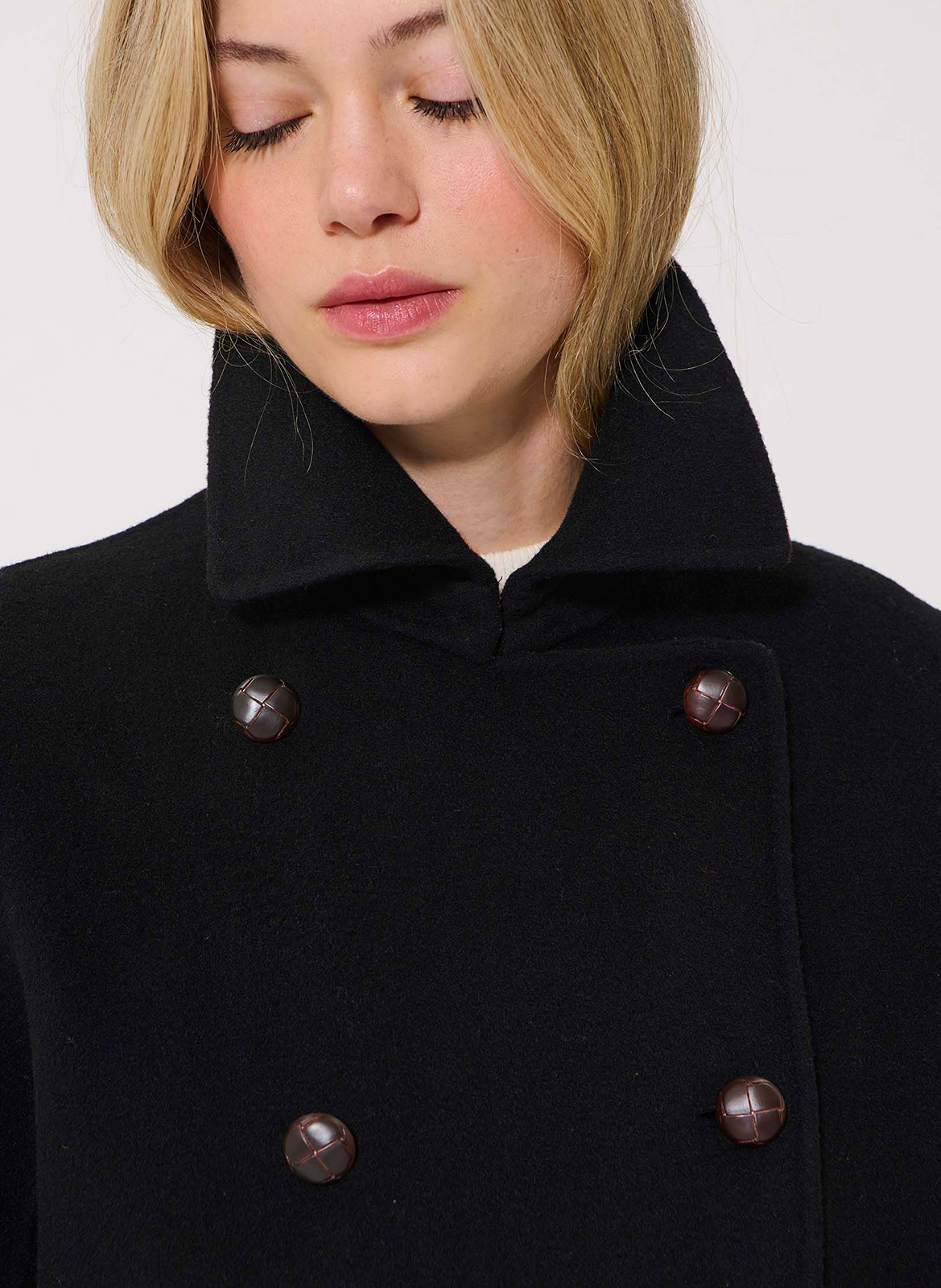 Effen, rechte, wollen jas met lange mouw TARA JARMON Zwart