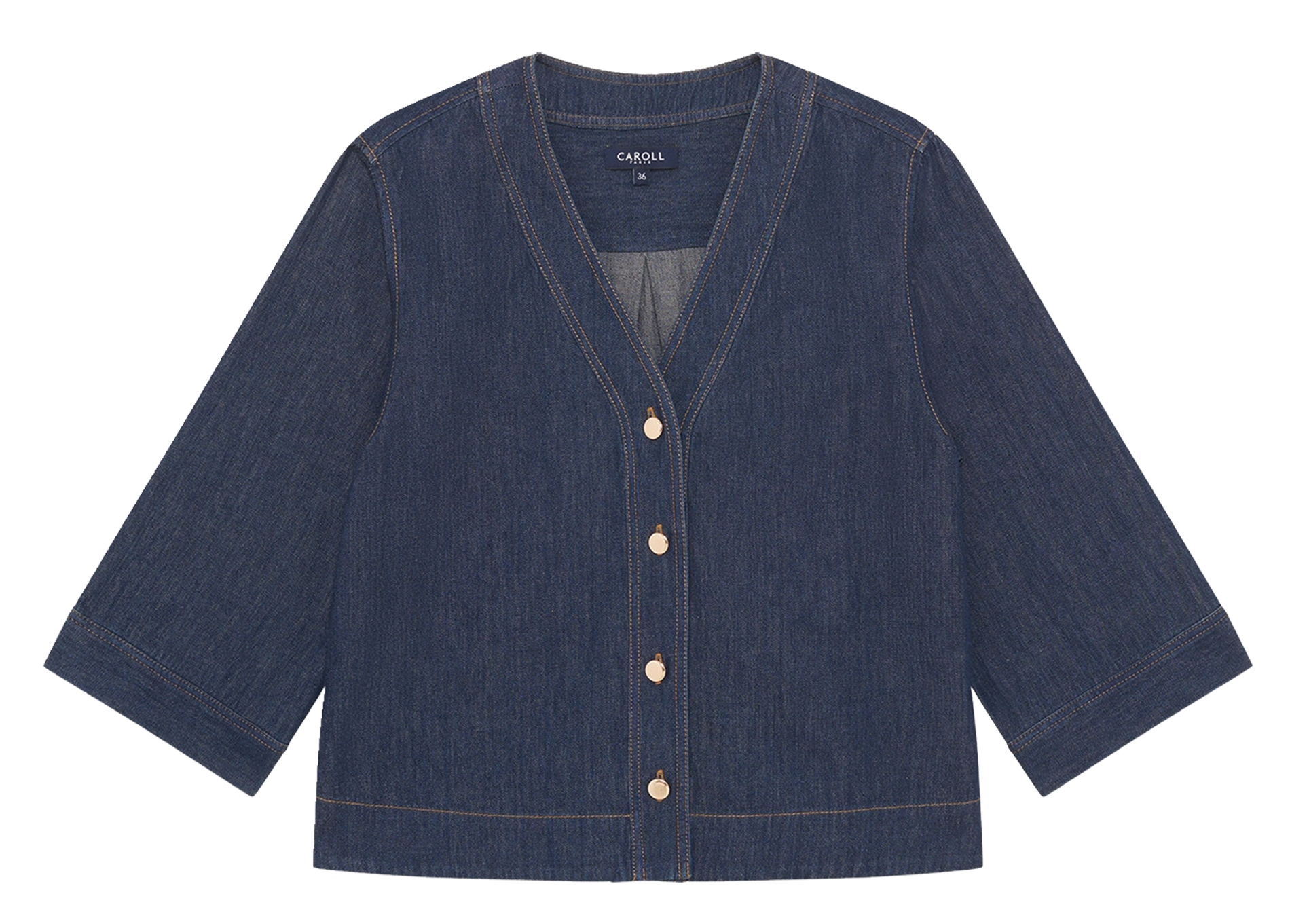 Wijde katoenen blouse met V-hals CAROLL Blauw