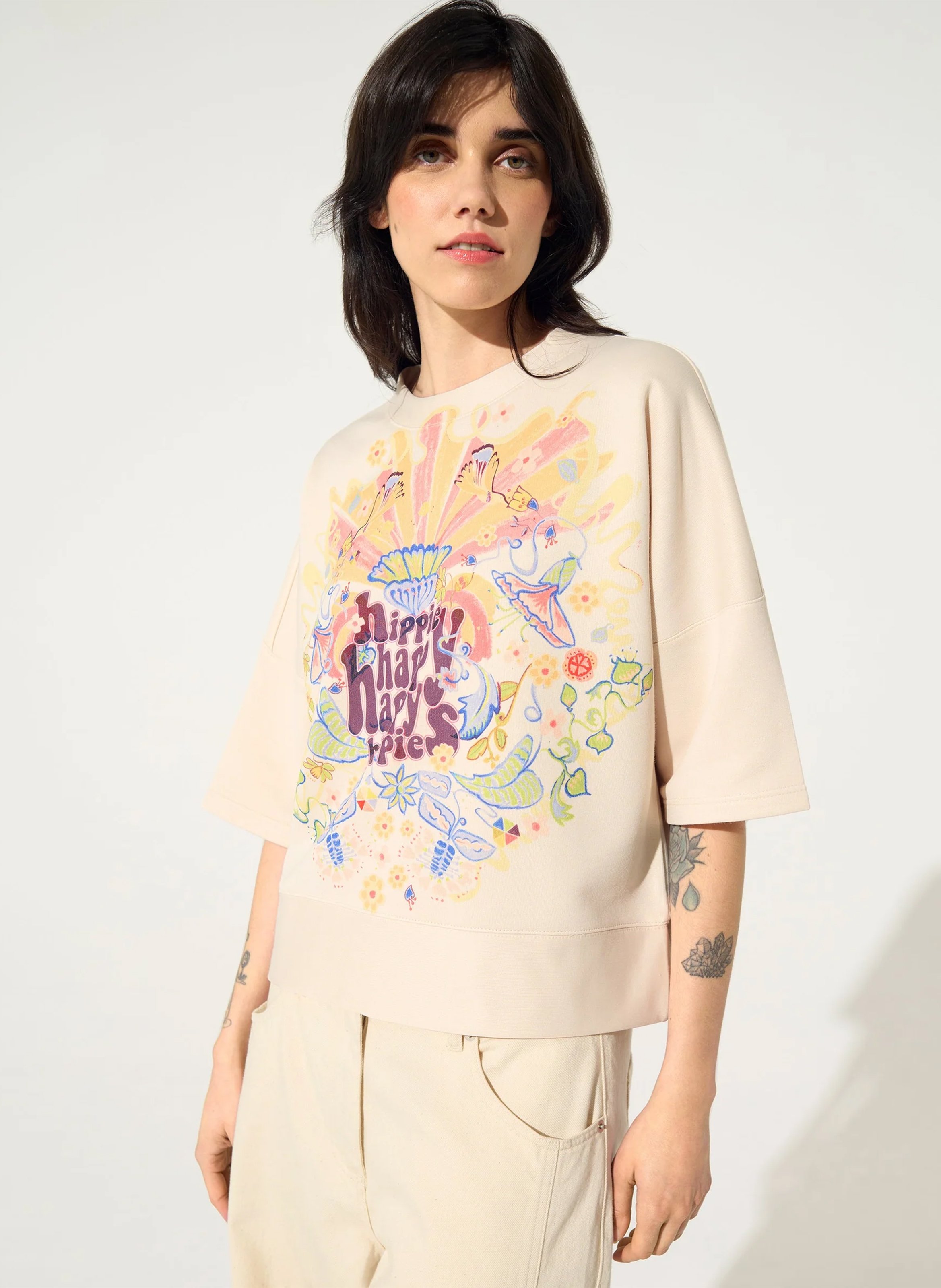 Bedruckter Kurzarm-Sweater COTELAC Weiss