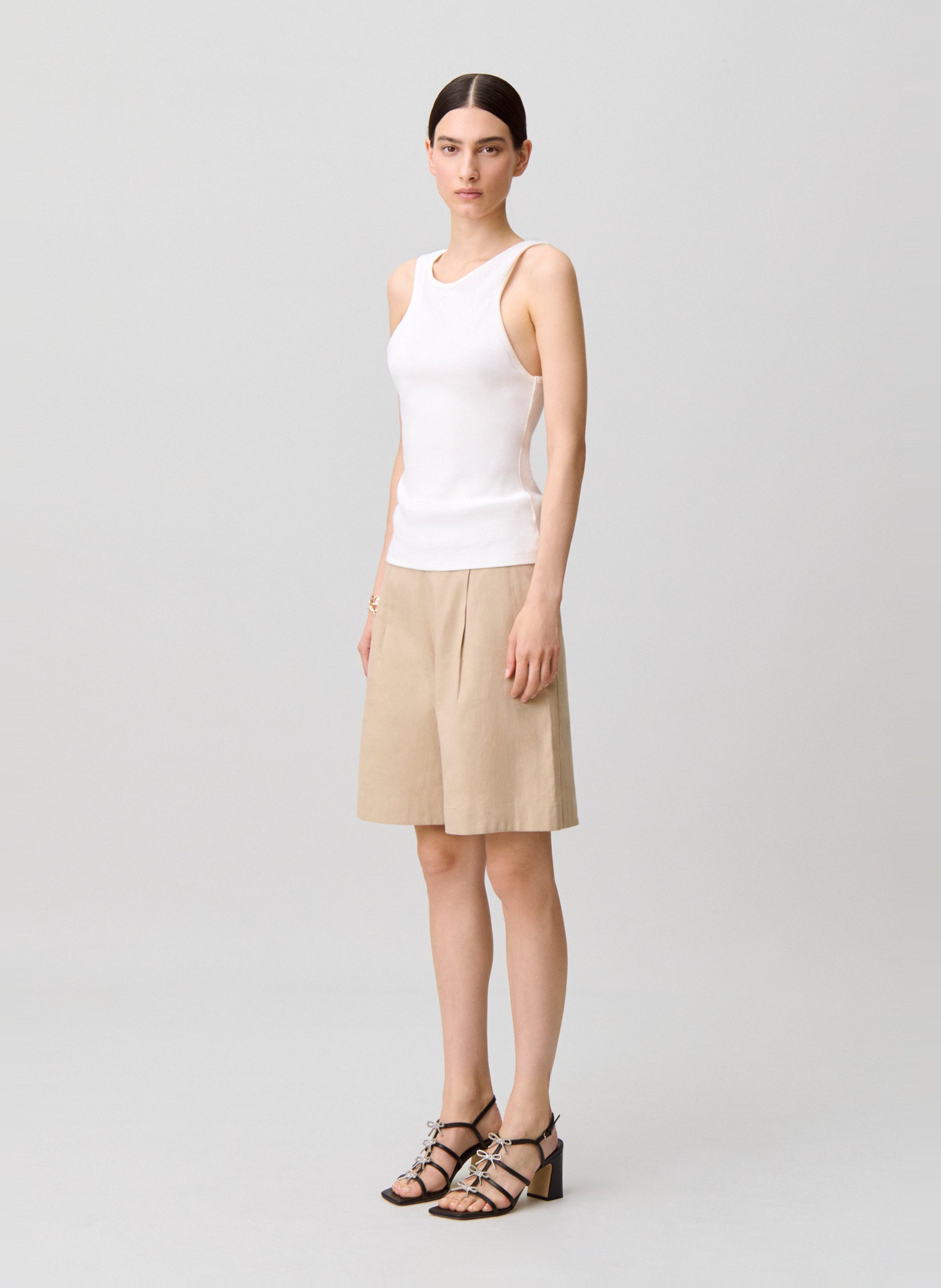 <em>Bermuda</em> recto en lino y mezcla de algodón CLAUDIE PIERLOT Beige