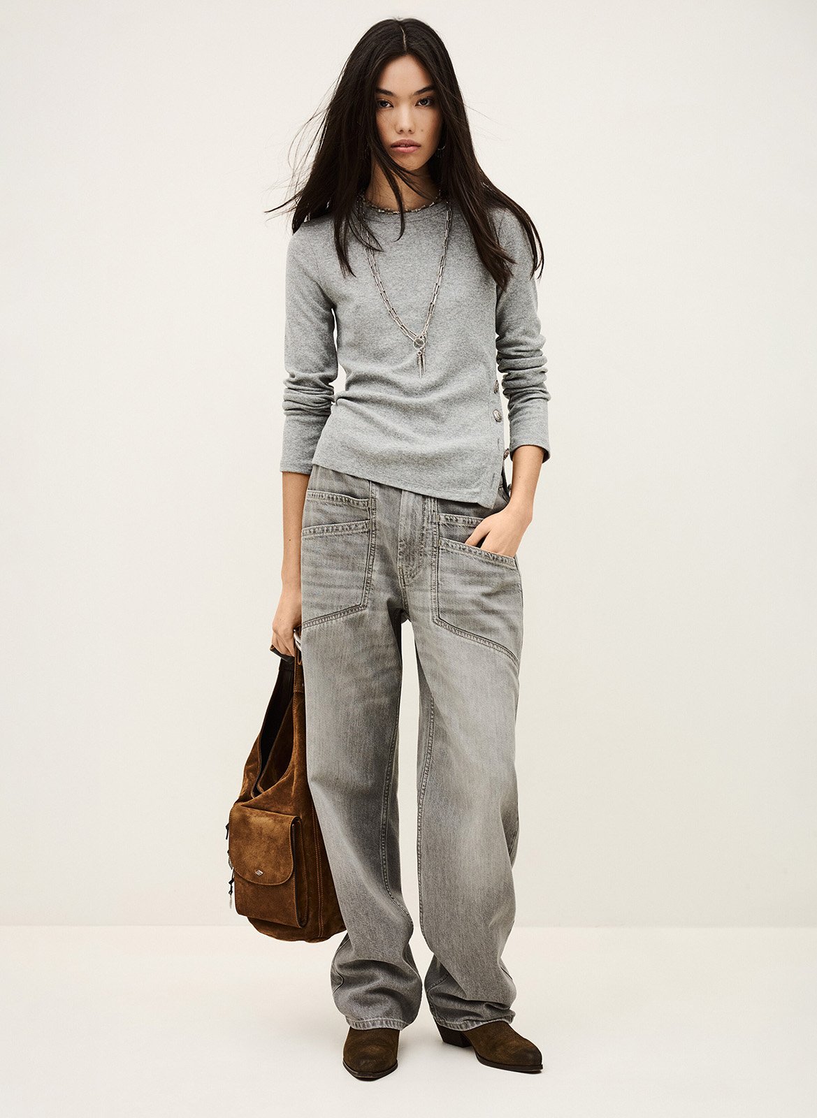 Straight ribbed round neck T-shirt BA&SH Black