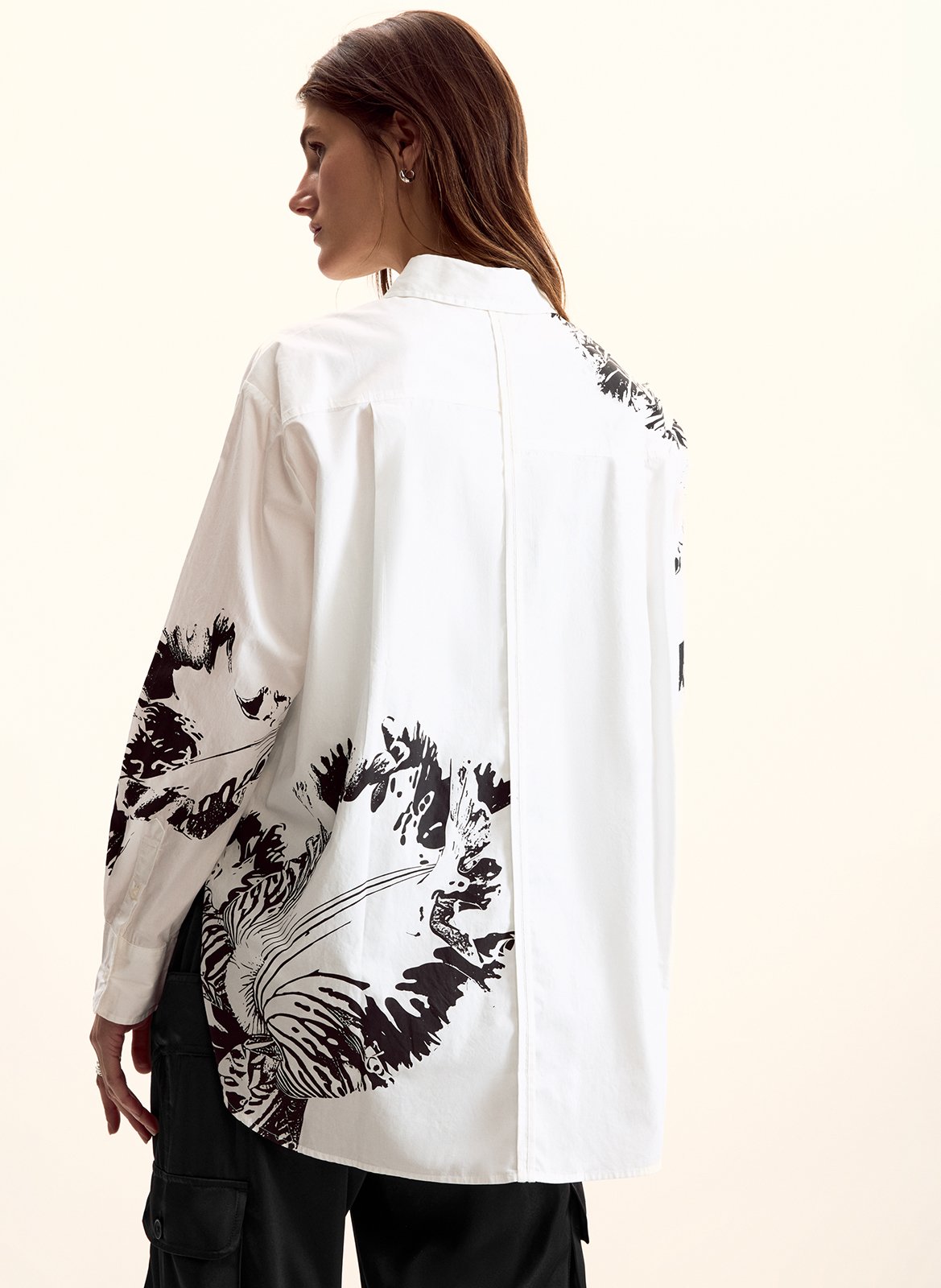 Oversized, katoenen blouse met klassieke kraag en print DESIGUAL Wit