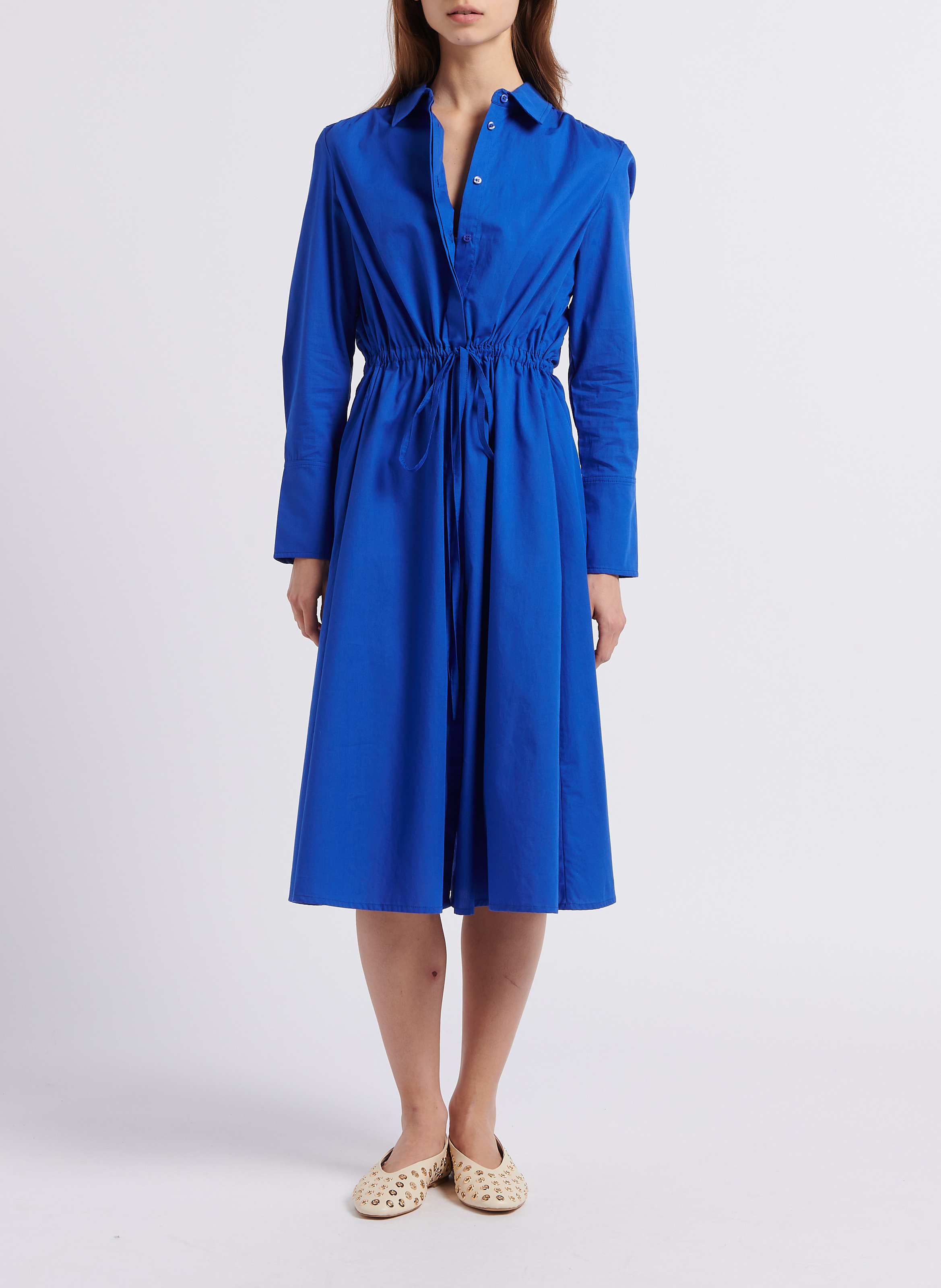 Robe midi droite col classique en coton ATTIC AND BARN Bleu